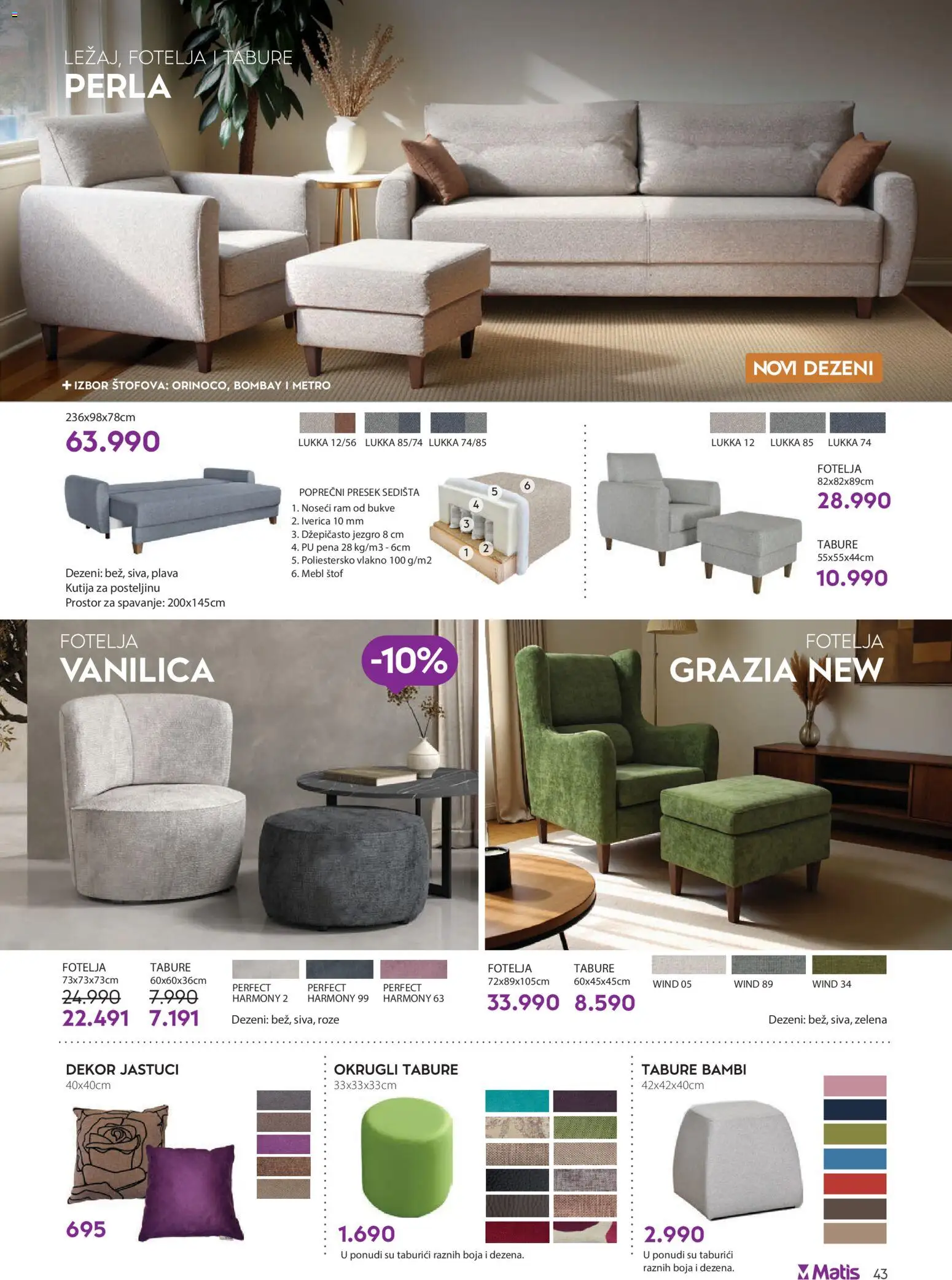 Matis katalog - važi od 01.01.2026 | Strana: 43 | Proizvode: Fotelja, Kutija, Tabure