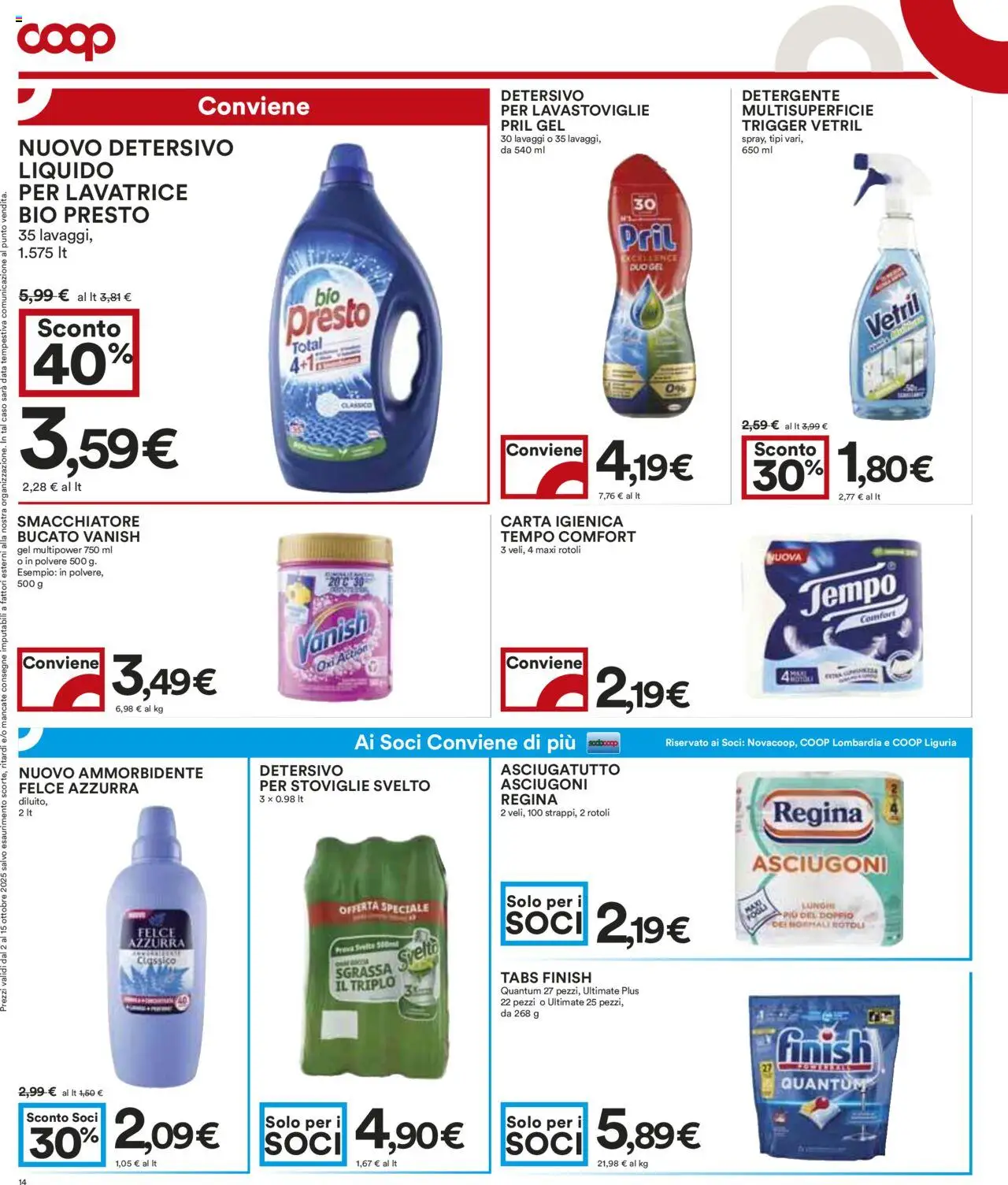 Volantino COOP del 02.10.2025 | Pagina: 14 | Prodotti: Ammorbidente, Smacchiatore, Lavastoviglie, Data