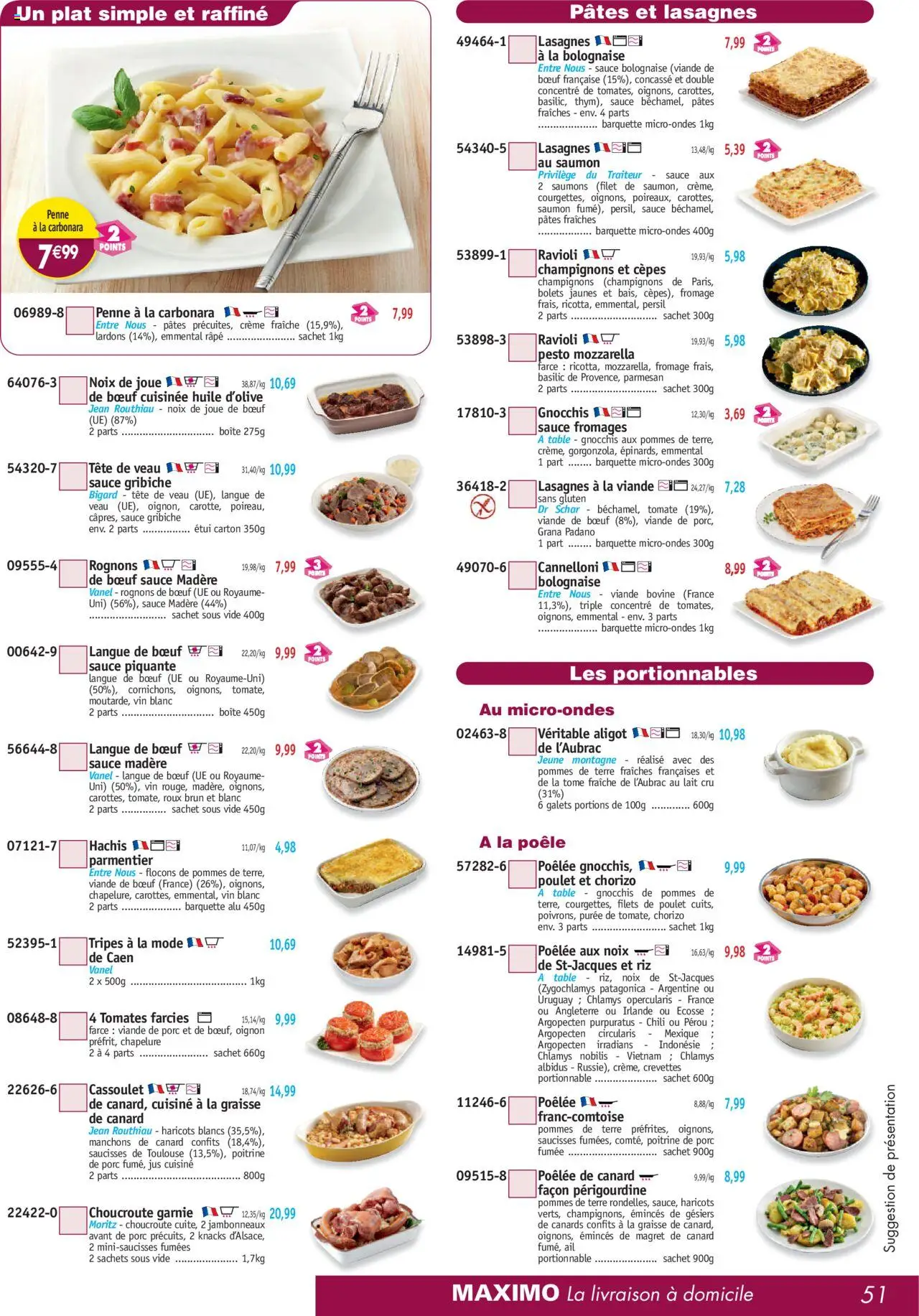  | Page: 51 | Produits: Flocons, Viande de porc, Étui, Lasagnes