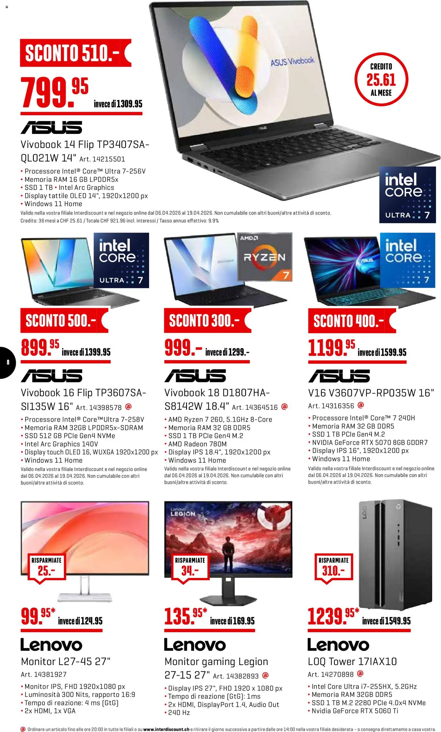 Interdiscount aktionen IT – gültig ab 06.04.2026 | Seite: 8 | Produkte: Audio, Monitor, Lenovo