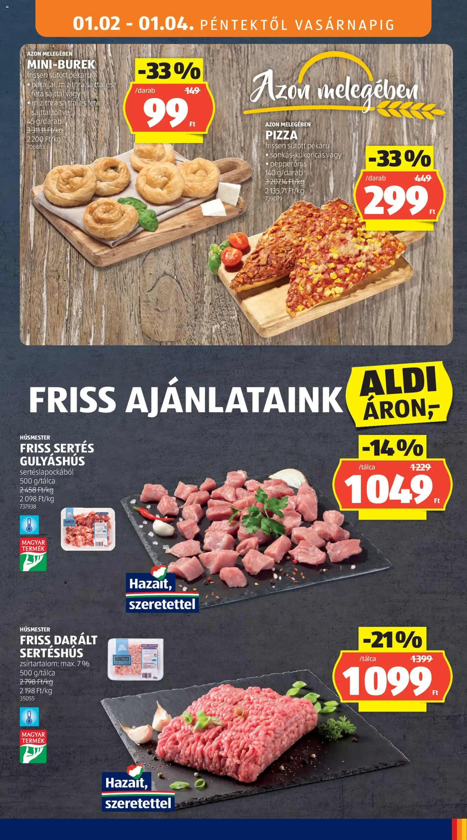 Aldi akciós ujság - amely érvényes a következő dátumtól: 02.01.2026 | Oldal: 7 | Termékek: Darált sertéshús, Pizza, Sertéshús