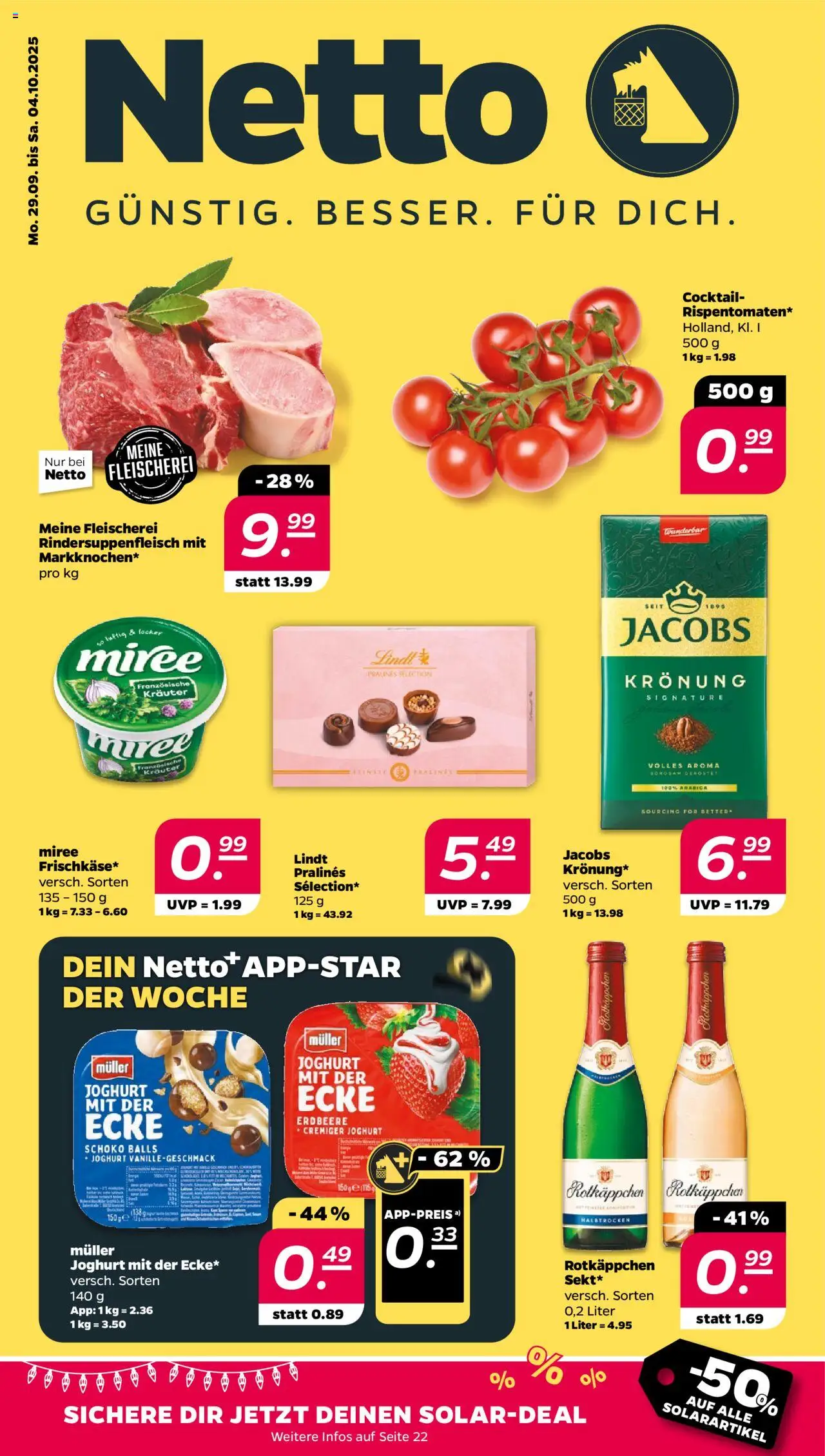 Netto Prospekt 	 – gültig ab 29.09.2025 | Seite: 1 | Produkte: Joghurt, Rotkäppchen, Lindt