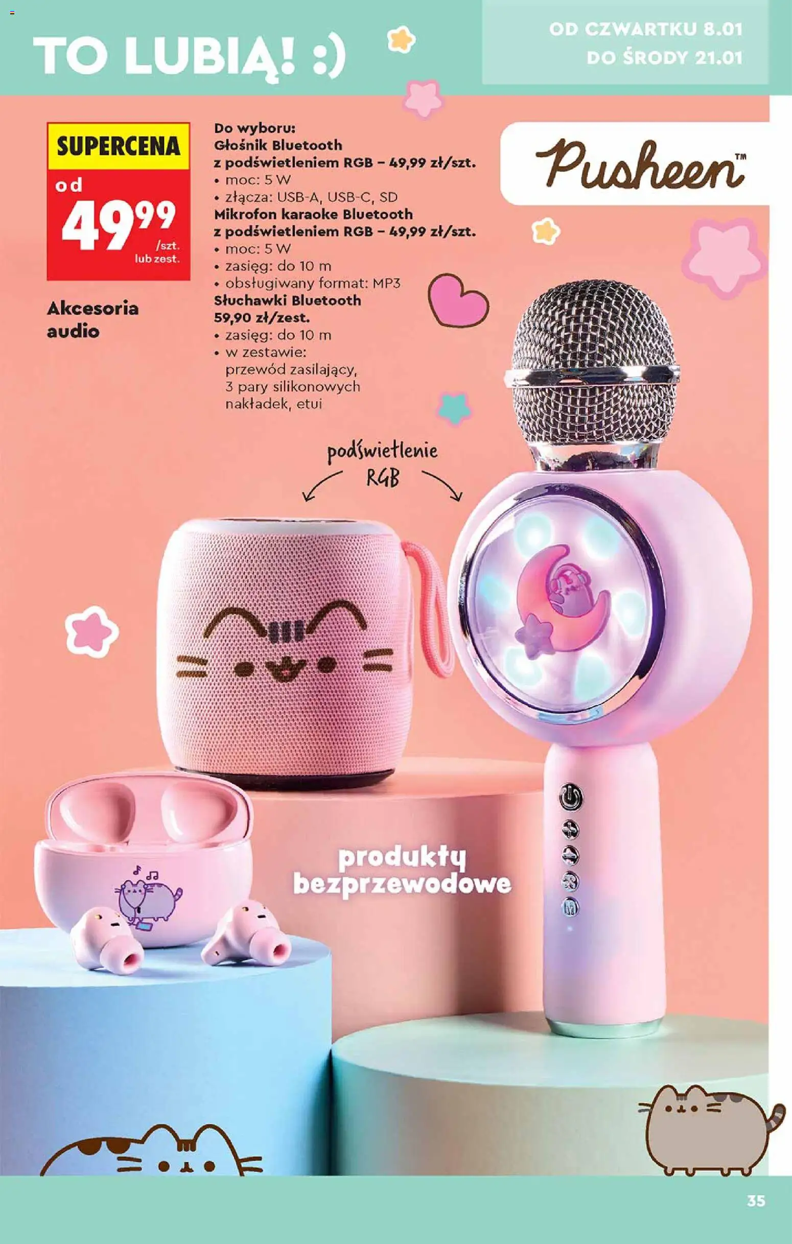 Biedronka gazetka - Hity i inspiracje od 05.01.2026 | Strona: 35 | Produkty: Słuchawki, Głośnik, Głośnik bluetooth, Mikrofon karaoke