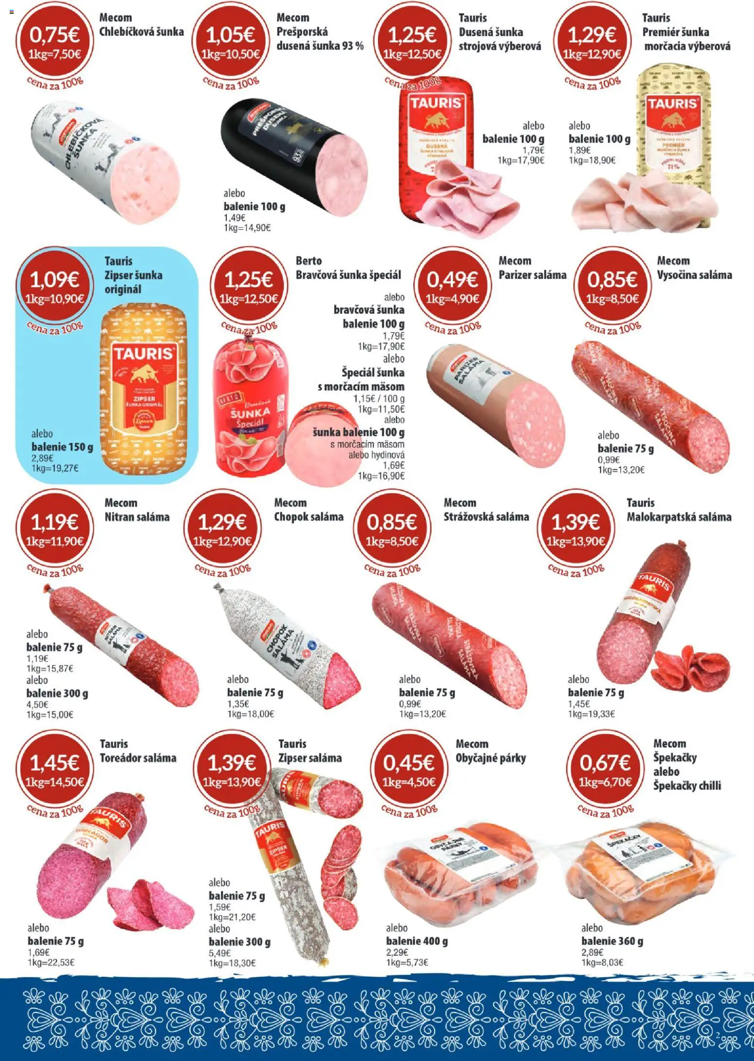 Nové Sintra akcie – leták je platný od 01.04.2026 | Strana: 2 | Produkty: Saláma, Šunka, Chilli, Párky