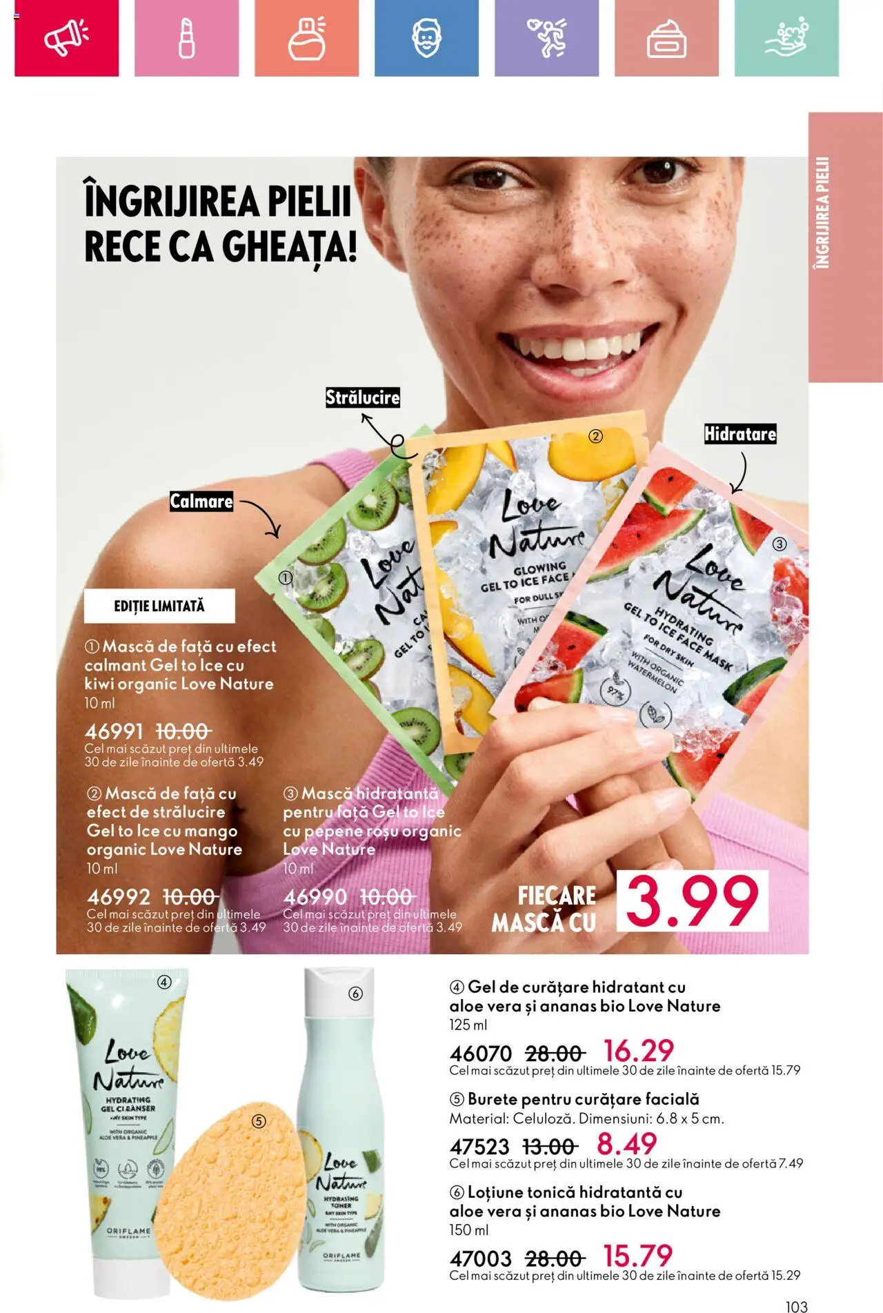 Oriflame catalog 10 2025 – valabil de la 06.07.2025 | Pagină: 103 | Produse: Loțiune tonică, Gel de curățare, Toner, Kiwi