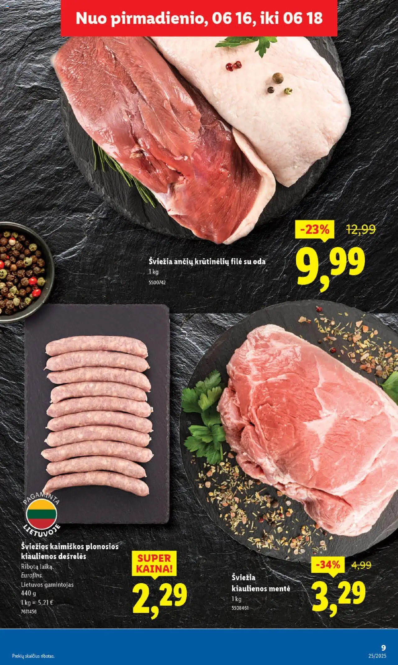 LIDL leidinys│galioja nuo 16.06.2025 | Puslapis: 9 | Prekių: Kiaulienos, Dešrelės