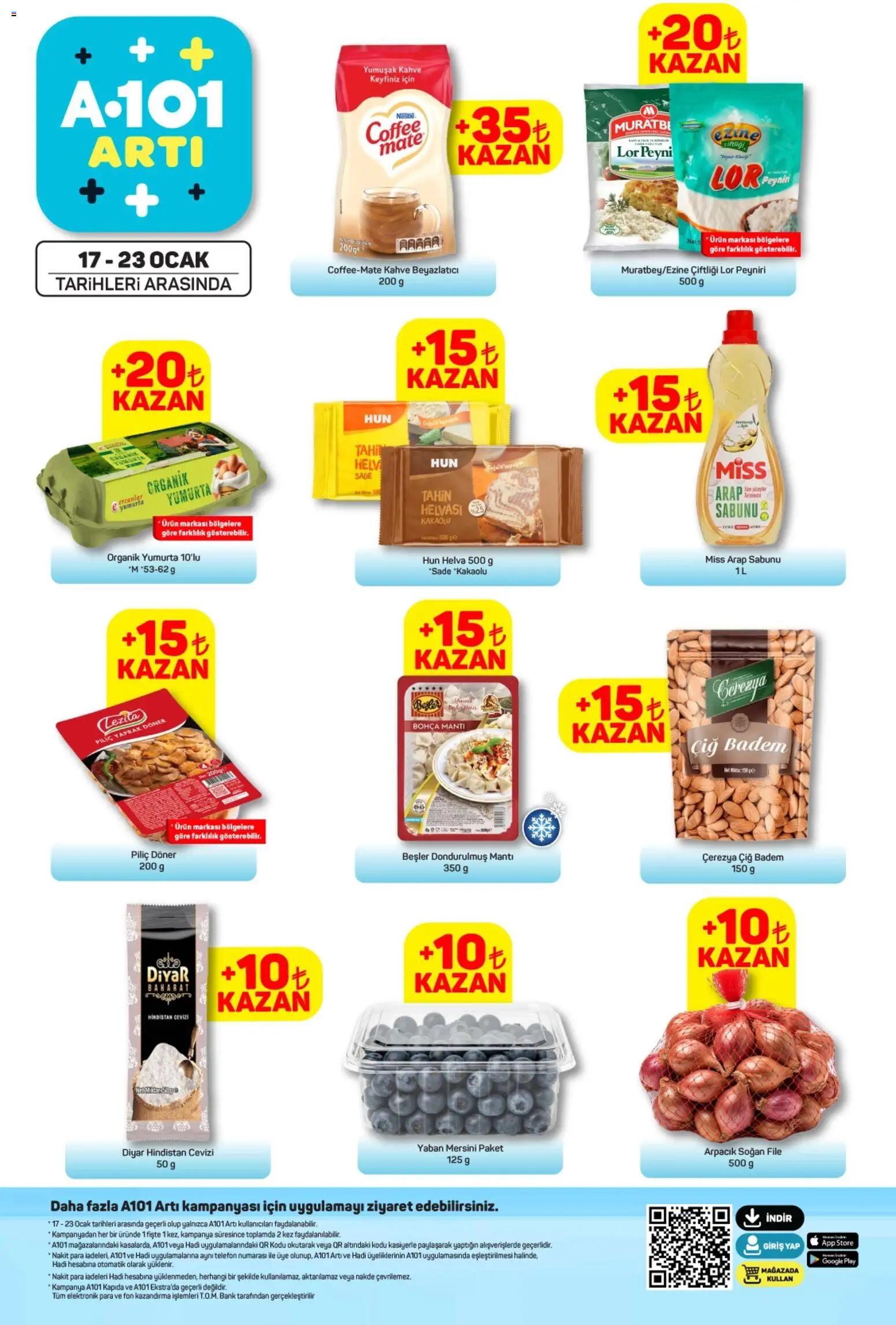 A101 Arti - 17.01.2026 tarihinden itibaren geçerlidir | Sayfa: 1 | Ürünler: Hindistan Cevizi, Peynir, Kahve, Badem