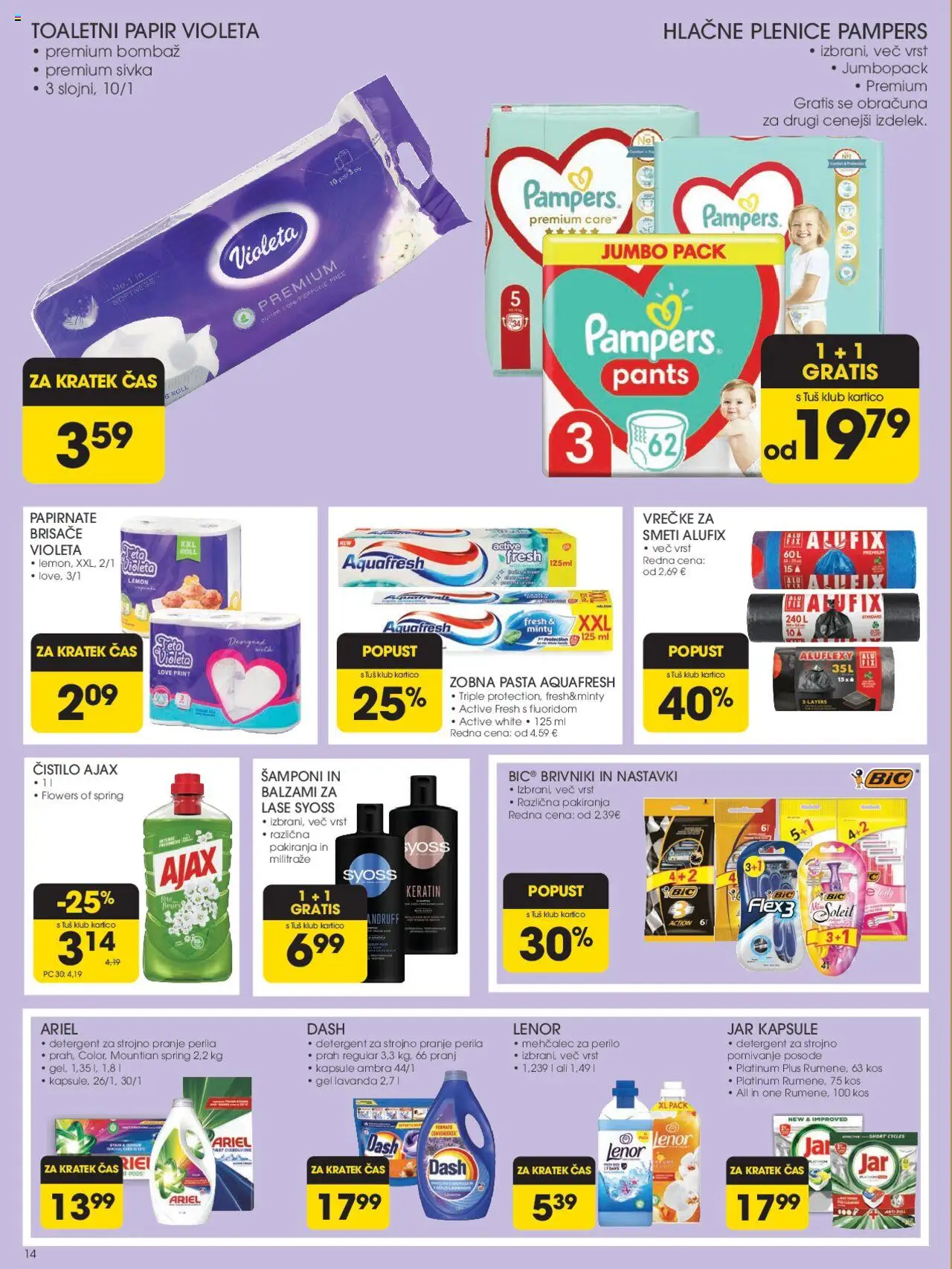 Tuš katalog │ velja od 13.08.2025 | Stran: 14 | Izdelki: Mehčalec, Zobna pasta, Mehcalec za perilo, Detergent