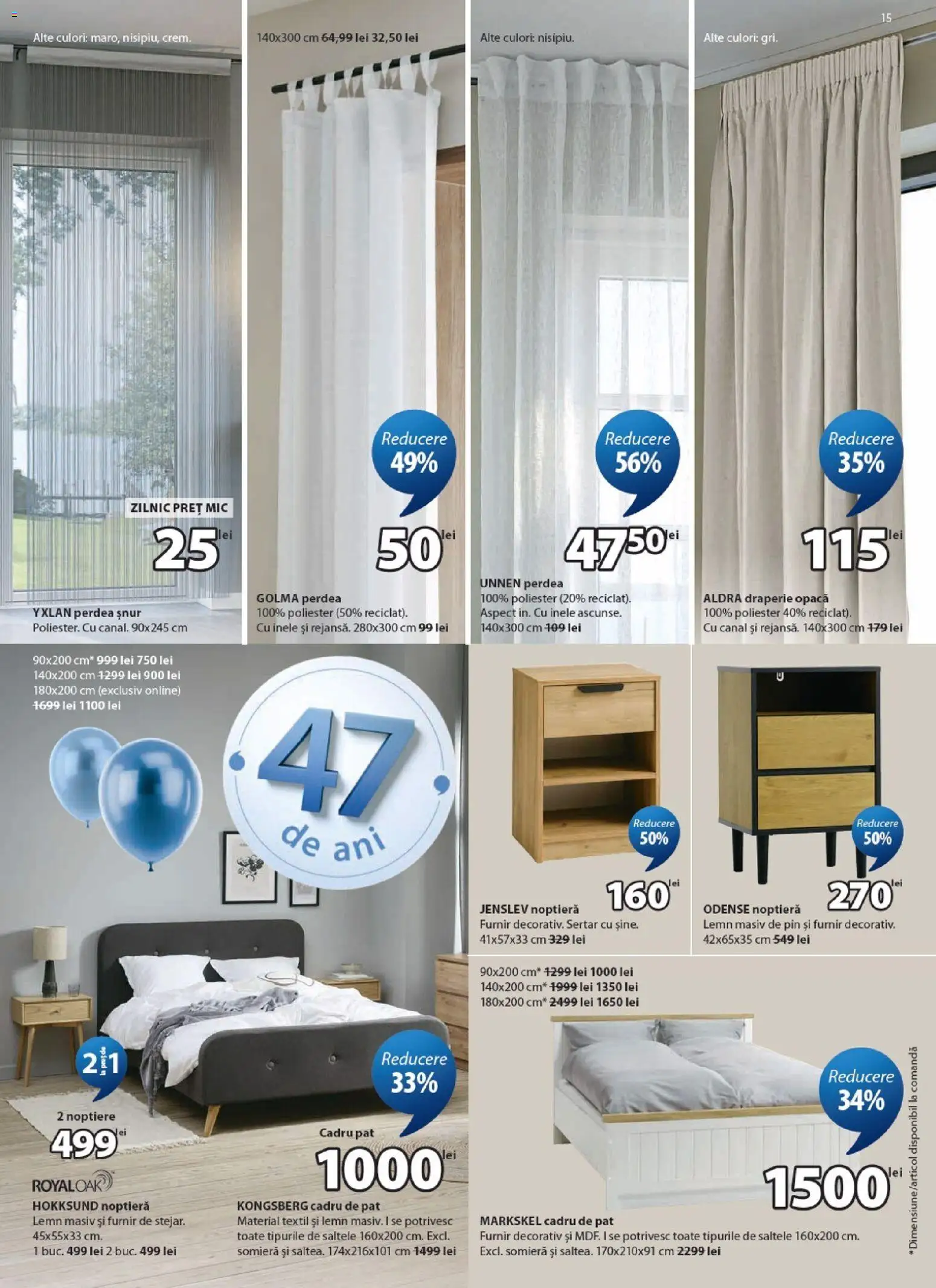 Noul catalog JYSK – valabil de la 25.03.2026 | Pagină: 15 | Produse: Pat, Noptieră, Perdea