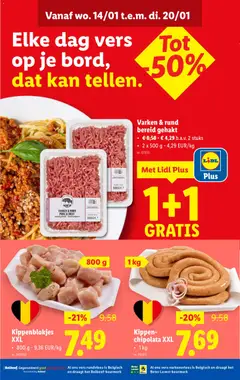 Lidl Folder week 3 - Voorbeeld van een folder van Lidl, geldig van 14.01.2026 | Pagina: 14 | Producten: Gehakt, Varkensvlees, Chipolata, Kan