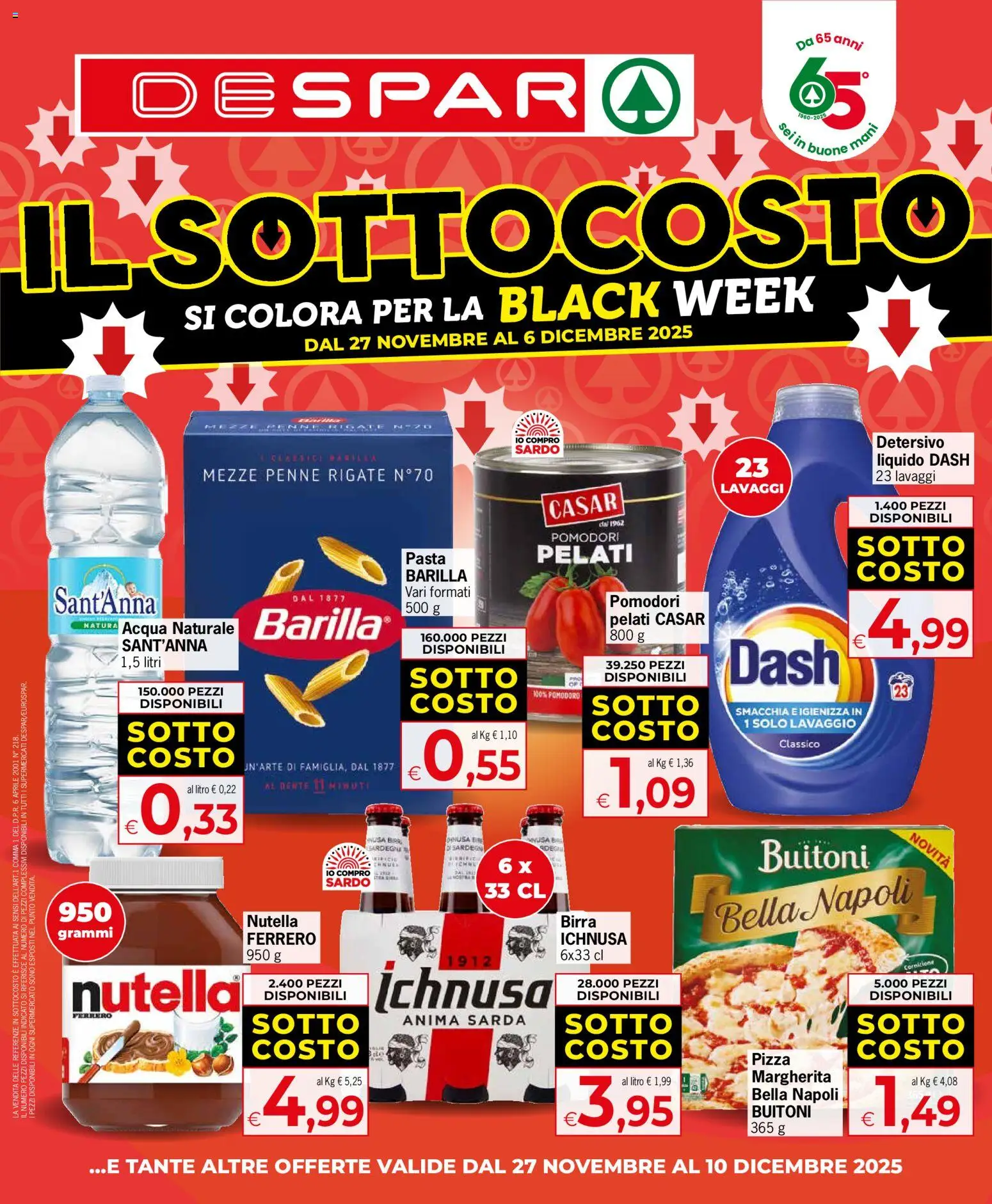 Volantino Despar del 27.11.2025 | Pagina: 1 | Prodotti: Acqua, Nutella, Acqua naturale, Penne