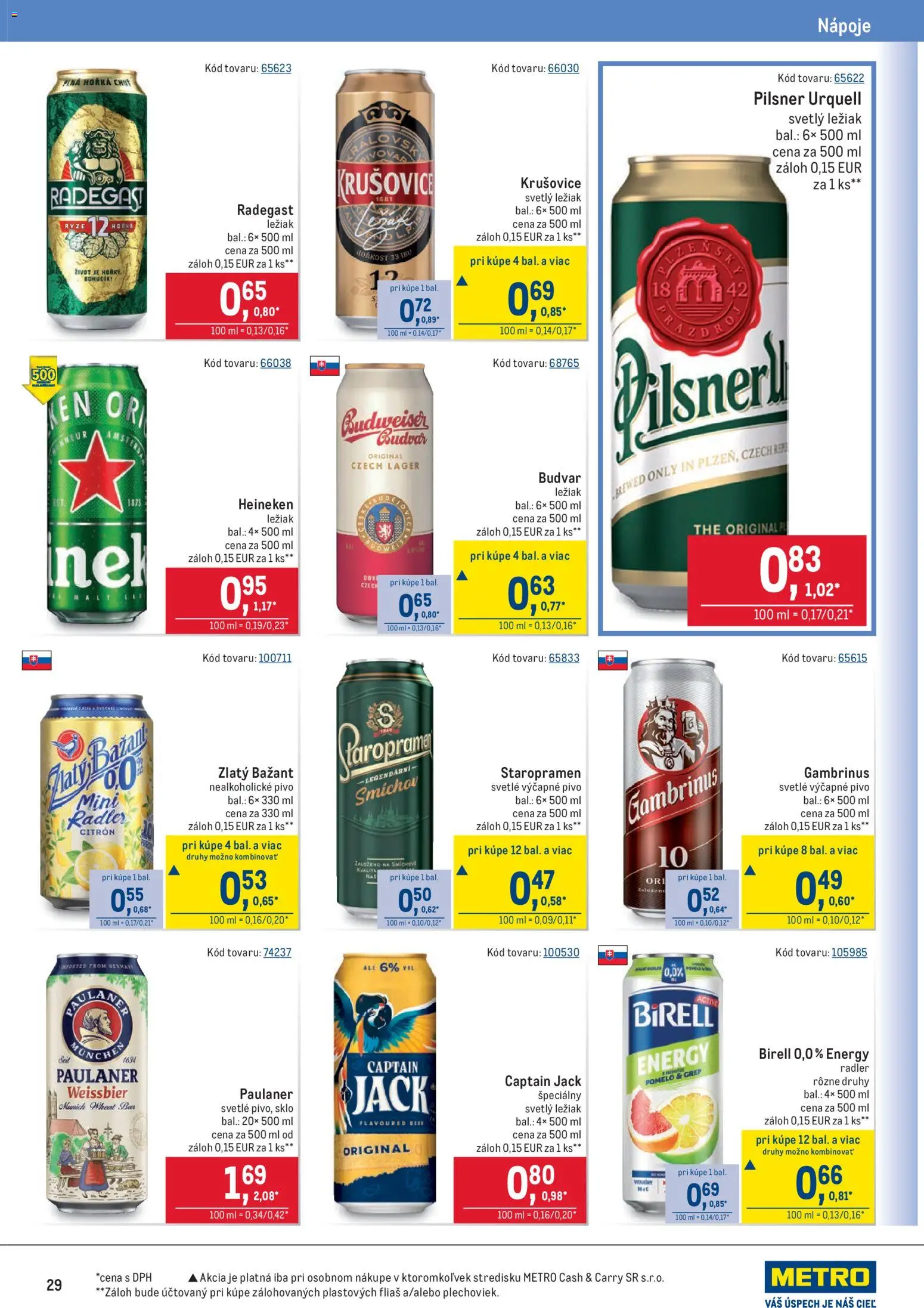 Nové Metro akcie – leták je platný od 08.04.2026 | Strana: 29 | Produkty: Birell, Zlatý Bažant, Nealkoholické pivo, Pomelo