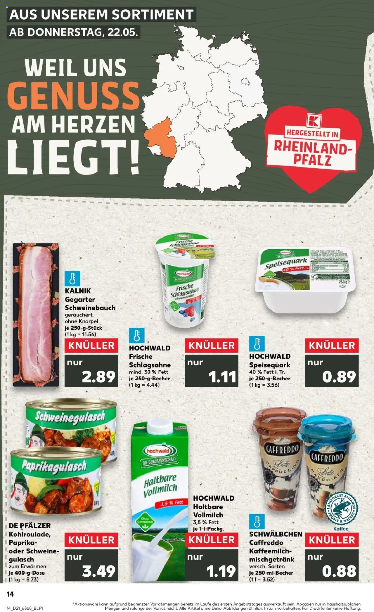 Kaufland prospekt Bad Kreuznach	 - gültig ab dem 22.05.2025 | Seite: 14 | Produkte: Schweinegulasch, Schlagsahne, Gulasch, Speisequark
