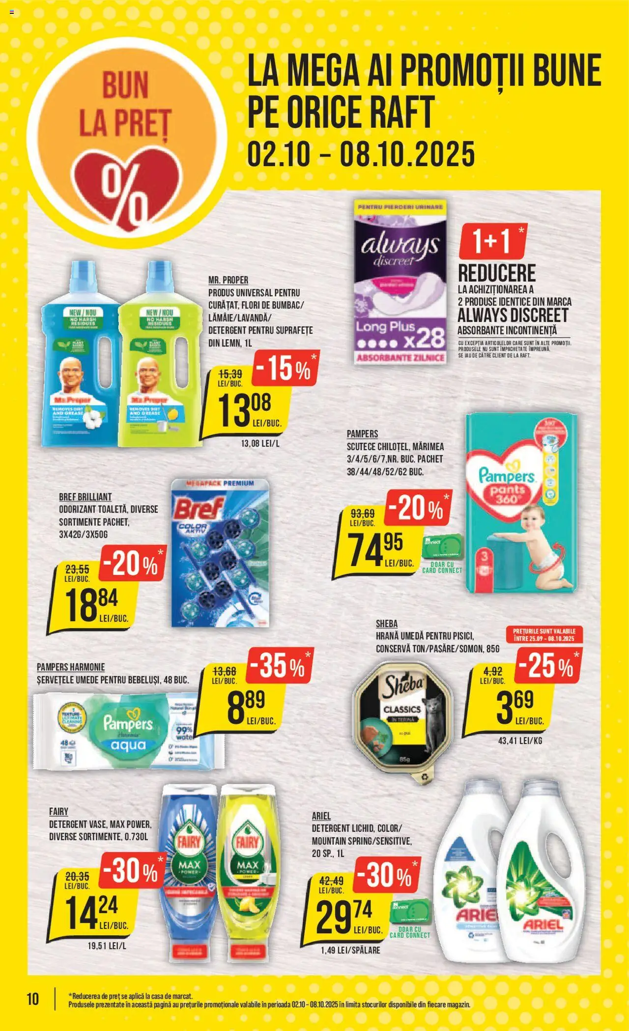 Noul catalog Mega Image – valabil de la 02.10.2025 | Pagină: 10 | Produse: Detergent, Șervețele umede, Absorbante, Scutece