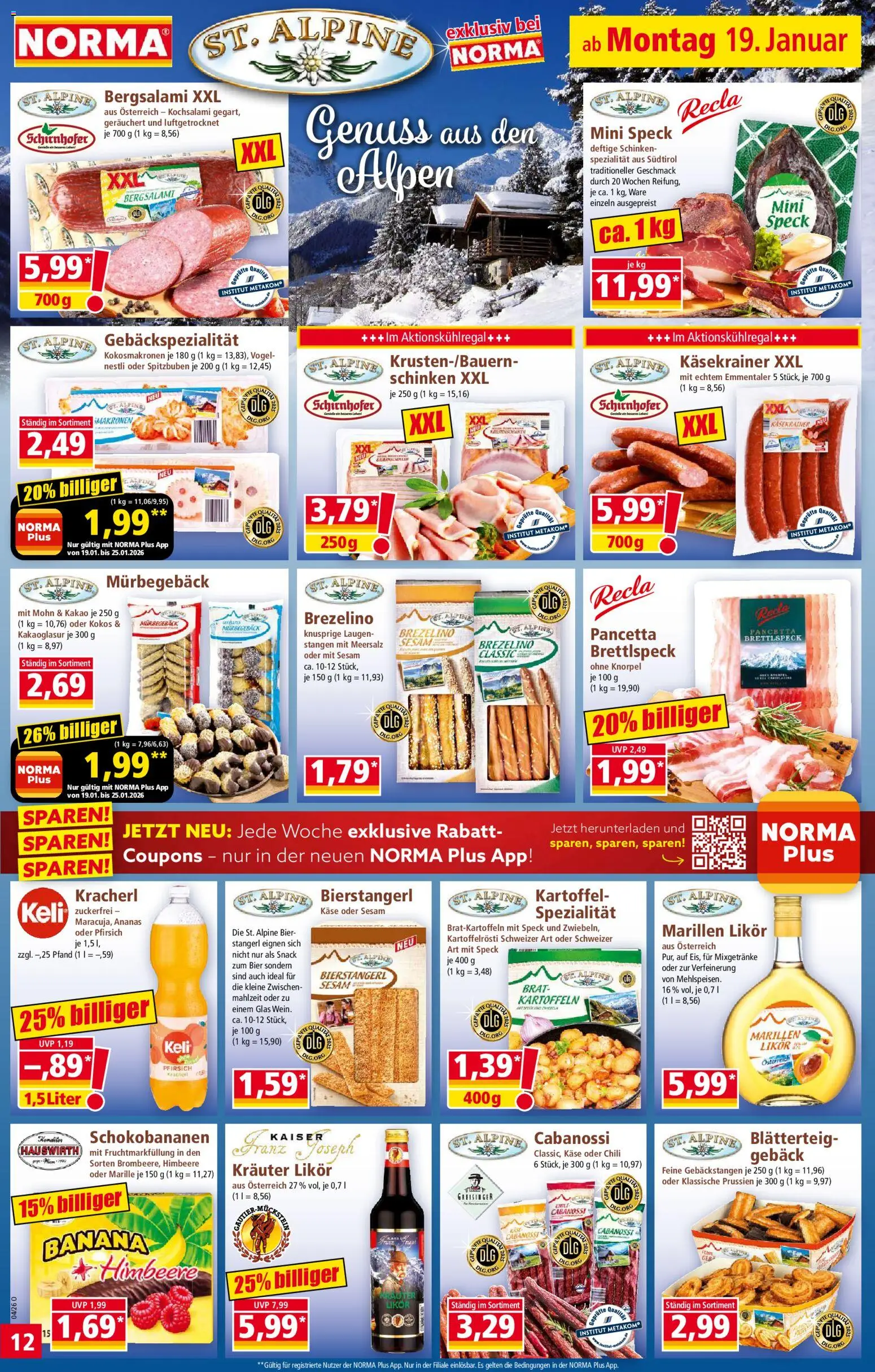 Norma Prospekt 	 – gültig ab 19.01.2026 | Seite: 12 | Produkte: Käse, Schokobananen, Himbeere, Schinken