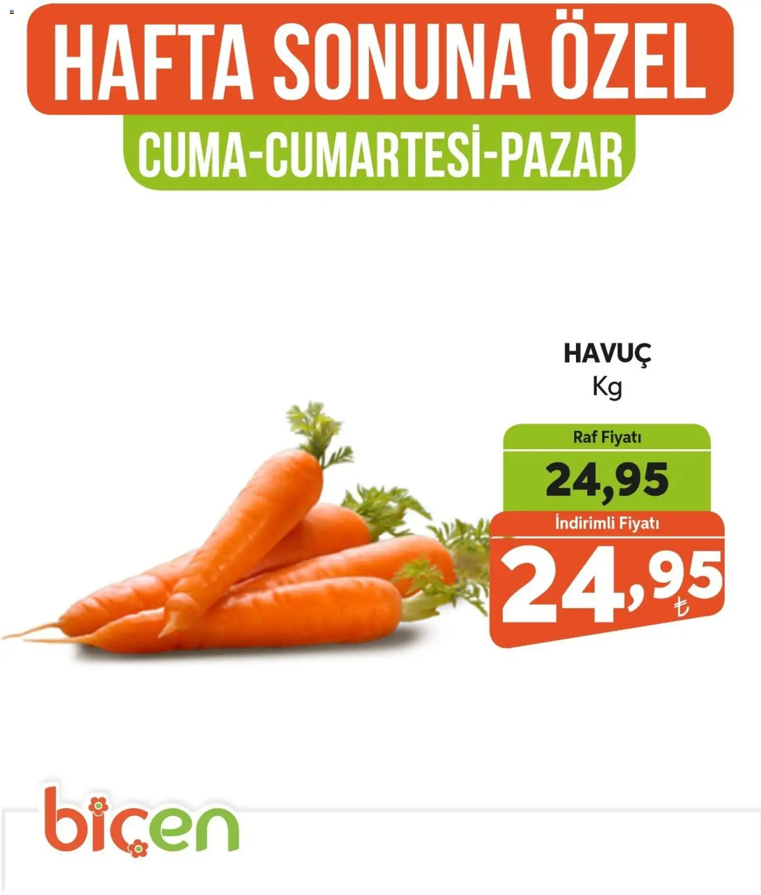 Biçen Market Hafta Sonuna Özel -Sebze İndirimi - 09.01.2026 tarihinden itibaren geçerlidir | Sayfa: 6 | Ürünler: Raf, Havuç