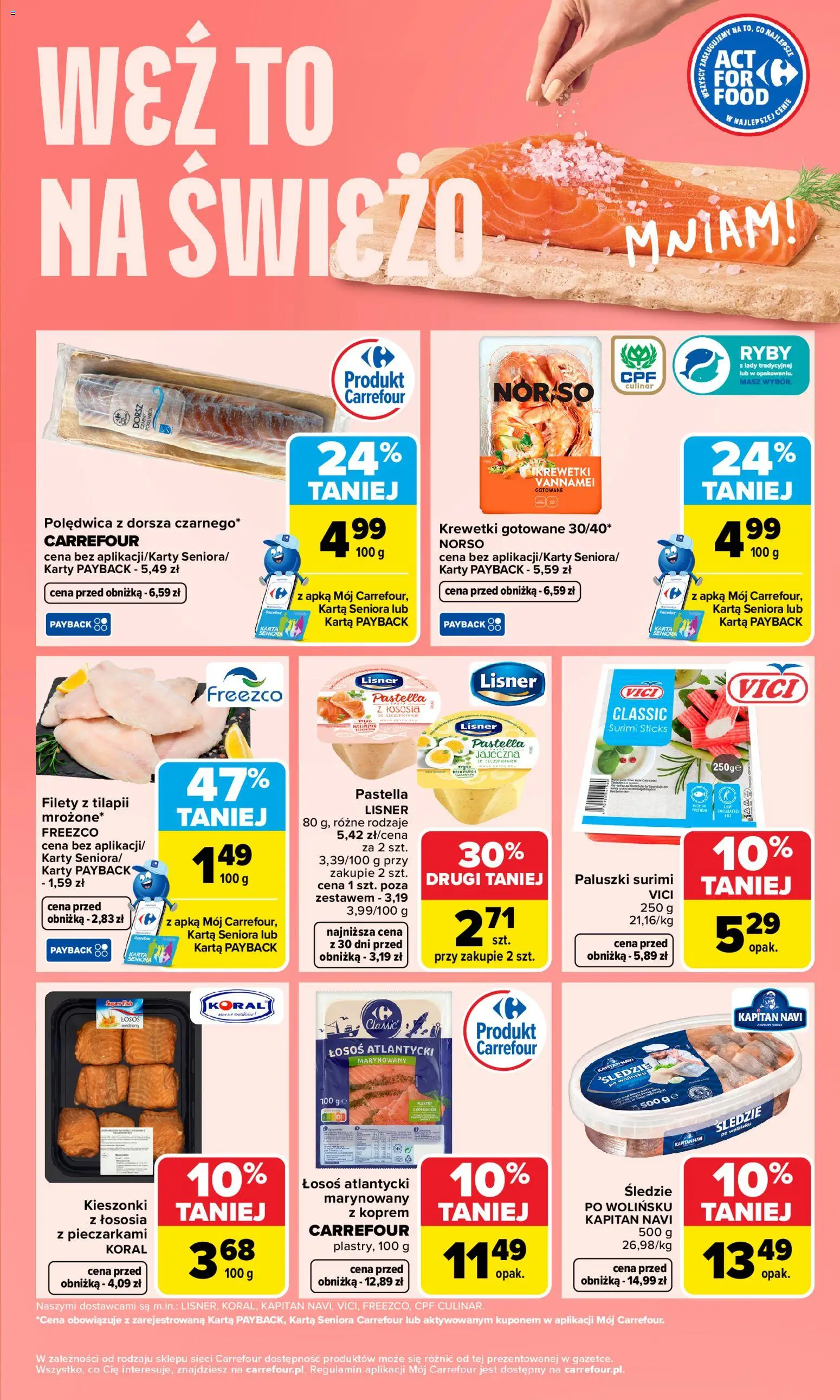 Carrefour gazetka - Weź to na świeżo od 07.04.2026 | Strona: 3 | Produkty: Łosoś, Paluszki surimi, Paluszki, Ryby