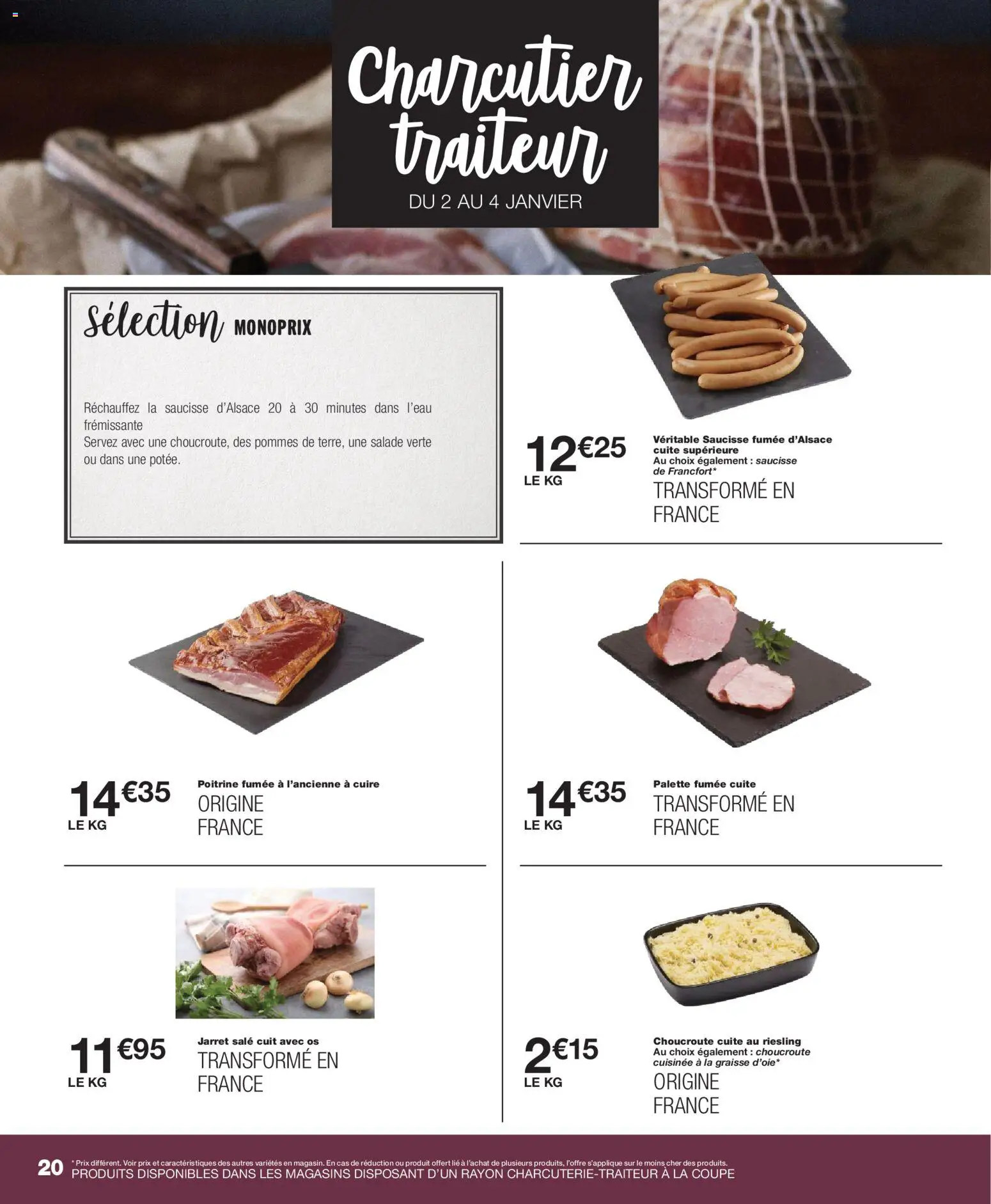 {H1} | Page: 20 | Produits: Saucisse fumée, Saucisse, Pommes, Choucroute cuite