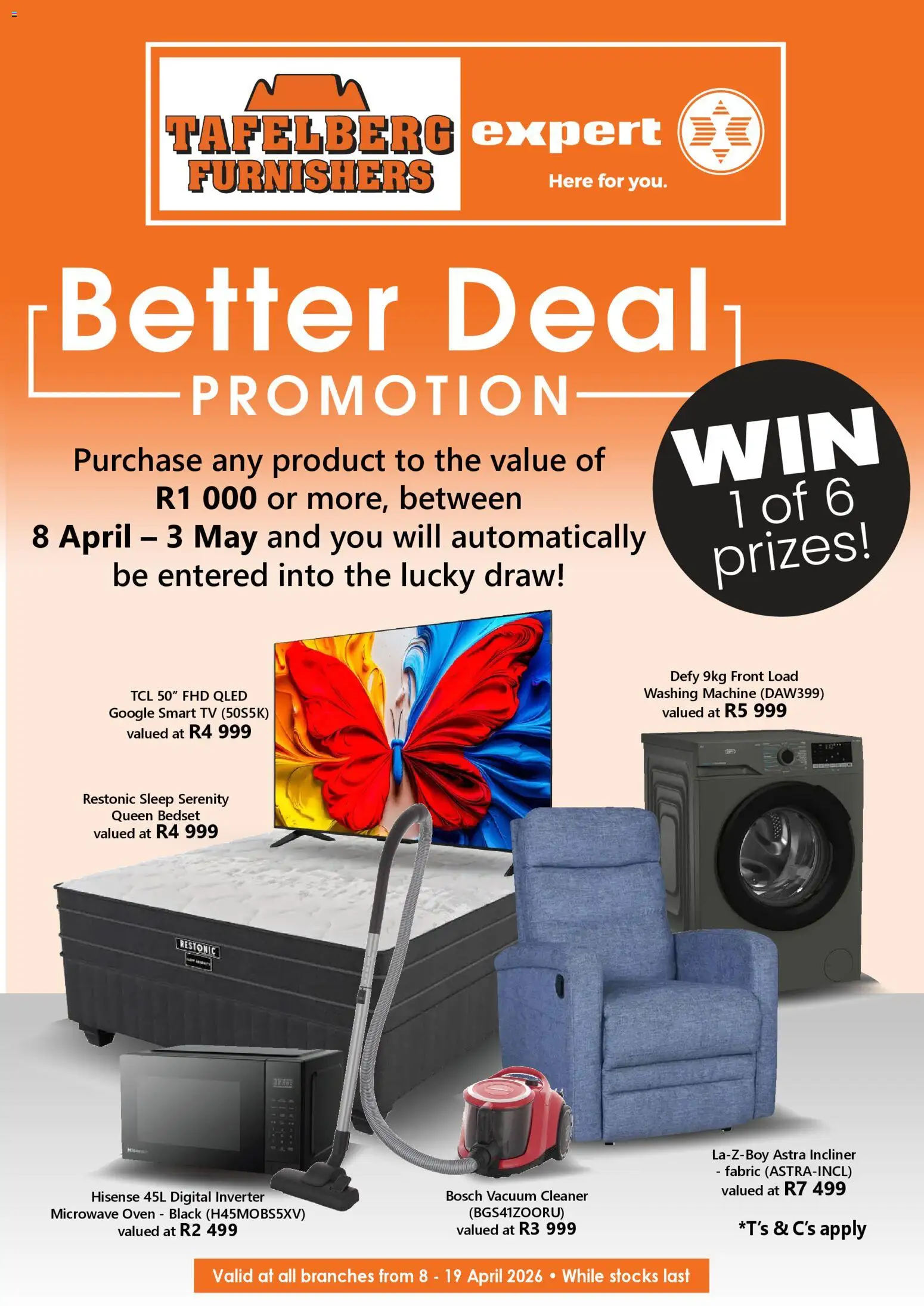 New Tafelberg Furnishers catalogue – valid from 08.04.2026 | Page: 1 | Products: Washing machine, Oven, Microwave oven, Microwave