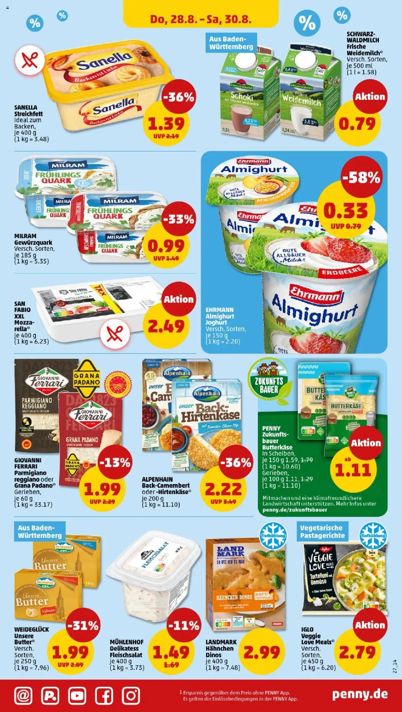 Penny - Baden-Württemberg - gültig ab dem 25.08.2025 | Seite: 27 | Produkte: Ehrmann almighurt, Iglo, Milram, Sanella