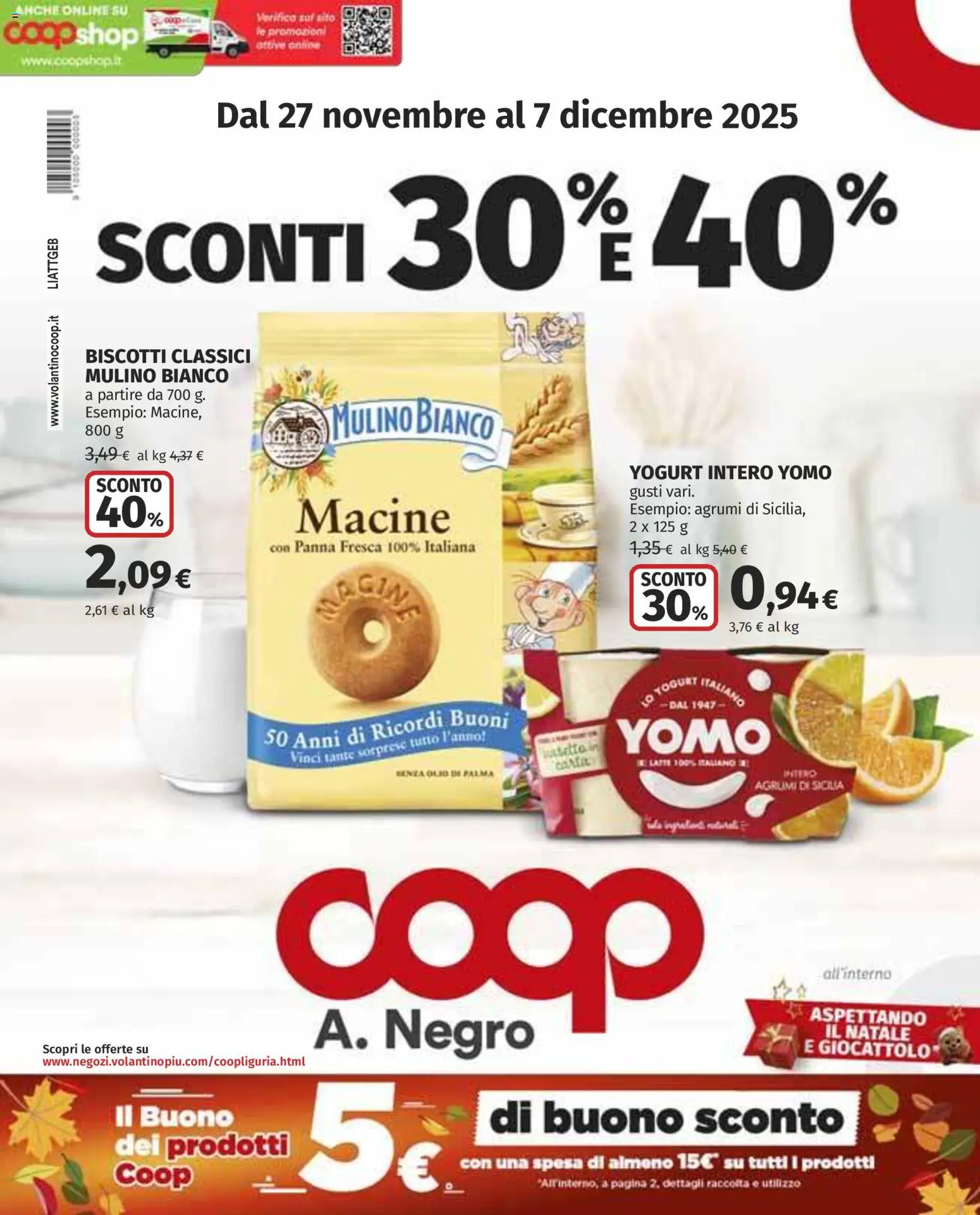 Volantino COOP del 27.11.2025 | Pagina: 1 | Prodotti: Yogurt, Panna, Olio, Agrumi
