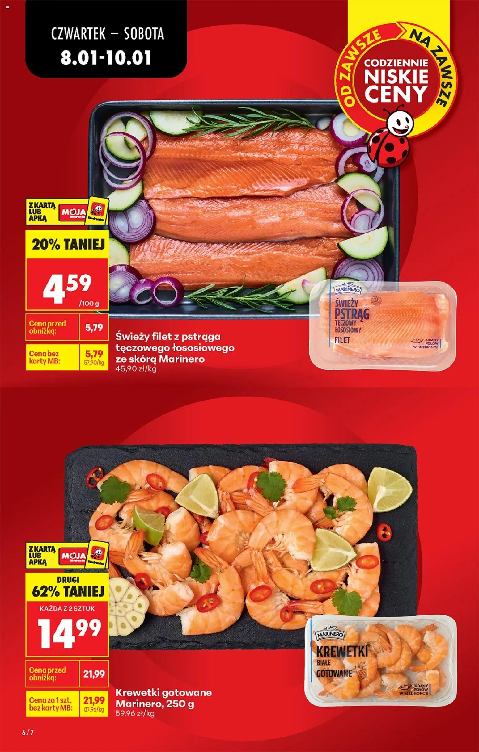 Biedronka gazetka - Oferta w tym tygodniu od 08.01.2026 | Strona: 8 | Produkty: Karta, Świeży pstrąg, Krewetki, Pstrąg