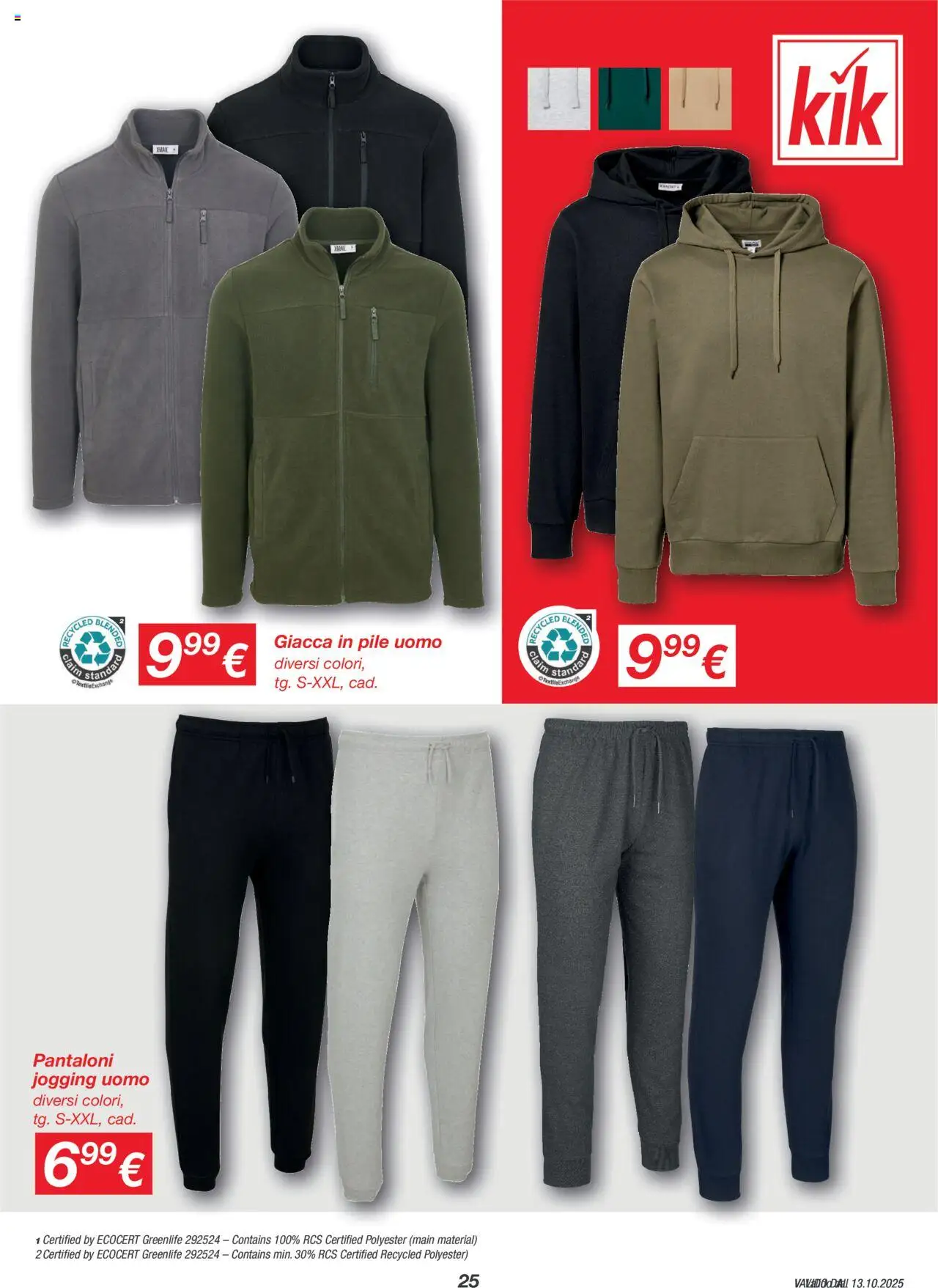 Volantino KiK del 13.10.2025 | Pagina: 25 | Prodotti: Pile, Giacca, Pantaloni