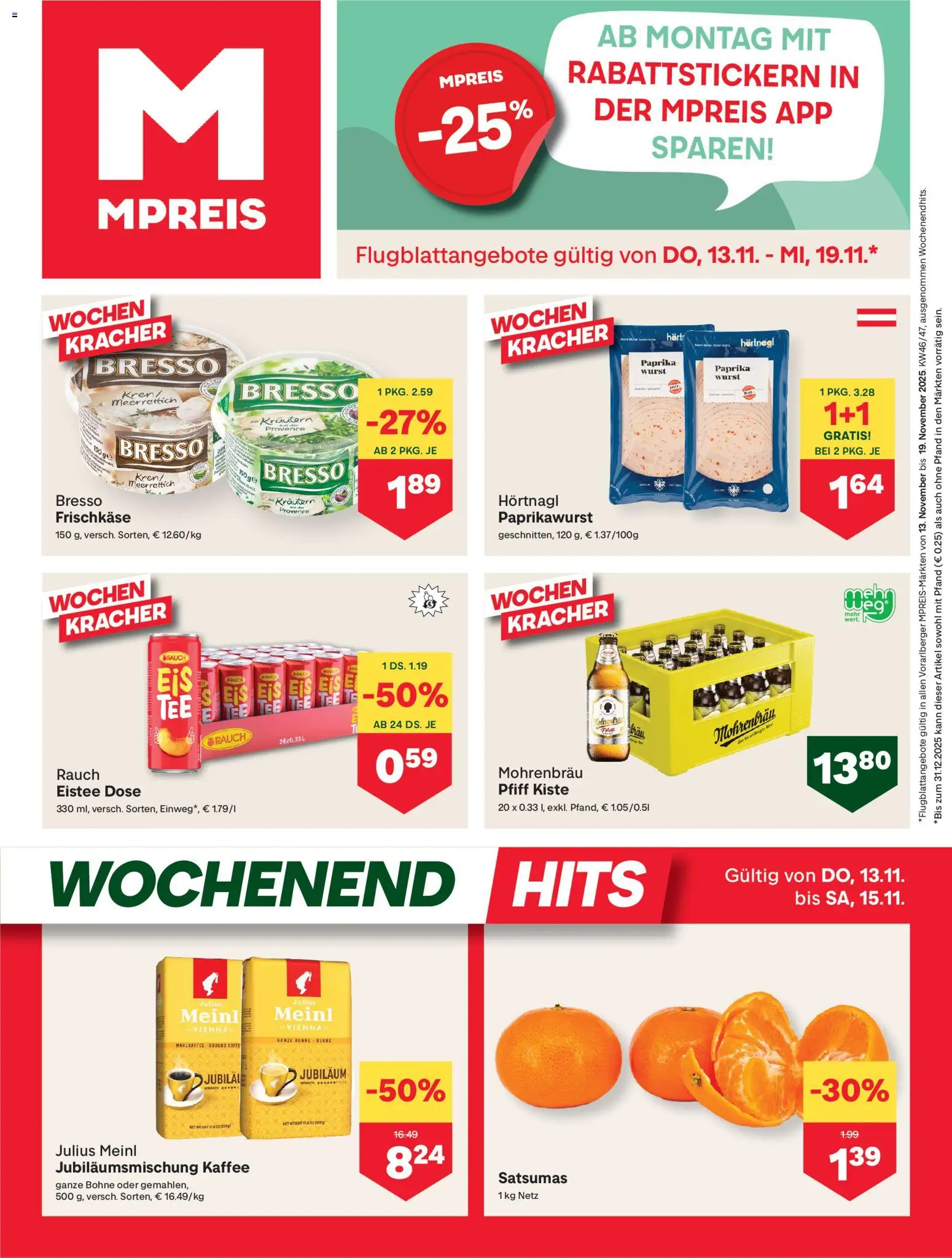 MPREIS Hohenems gültig ab 13.11.2025 | Seite: 1 | Produkte: Wurst, Kaffee