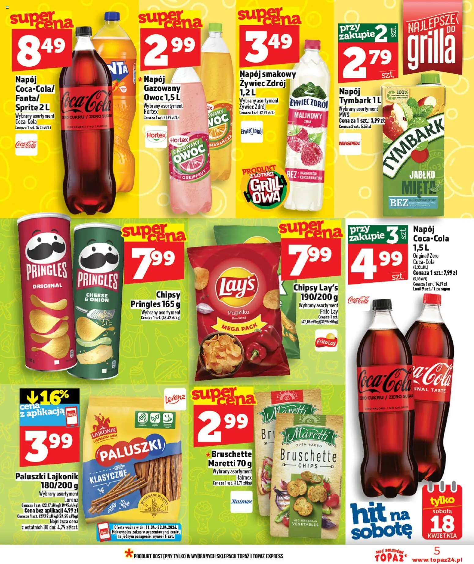 Topaz gazetka - MAZ od 16.04.2026 | Strona: 5 | Produkty: Coca cola, Paluszki, Pringles, Grejpfrut