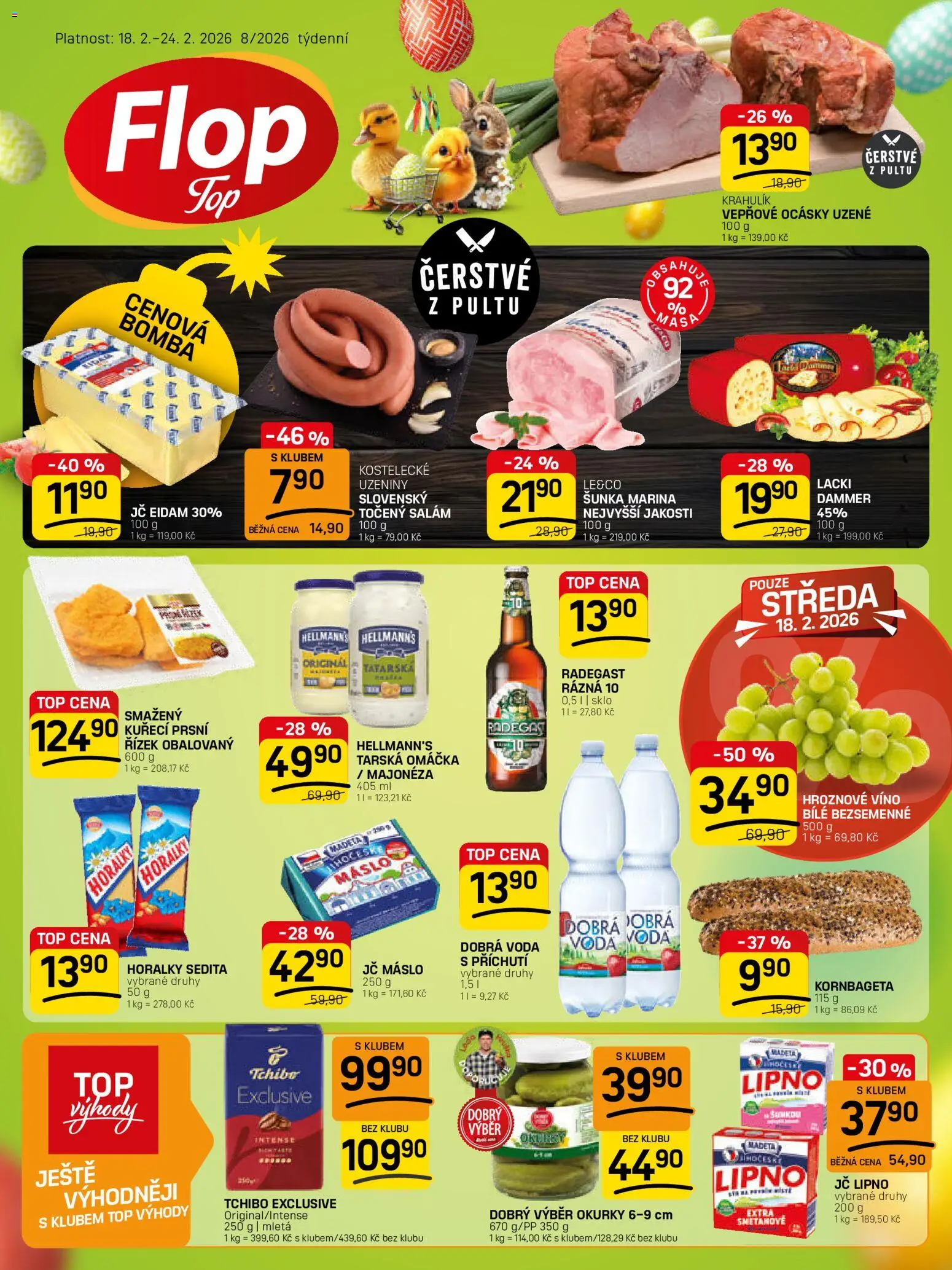 Flop leták - FlopTop od 18.02.2026 | Strana: 1 | Produkty: Voda, Víno, Točený salám, Majonéza