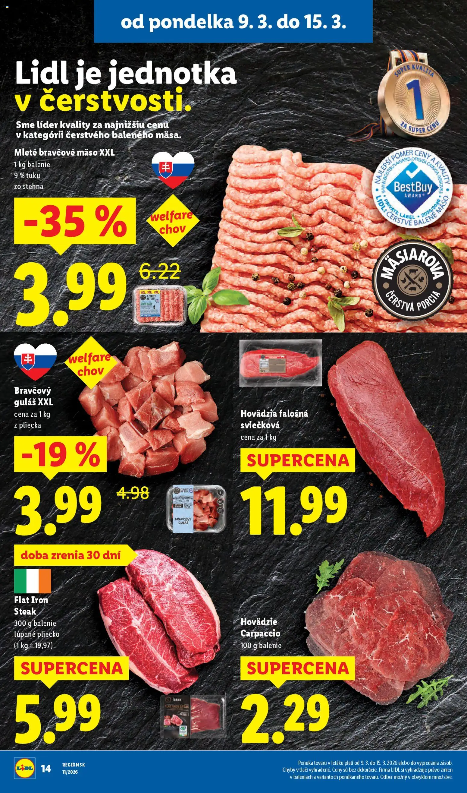 Nové Lidl akcie – leták je platný od 09.03.2026 | Strana: 16 | Produkty: Bravčové mäso, Steak