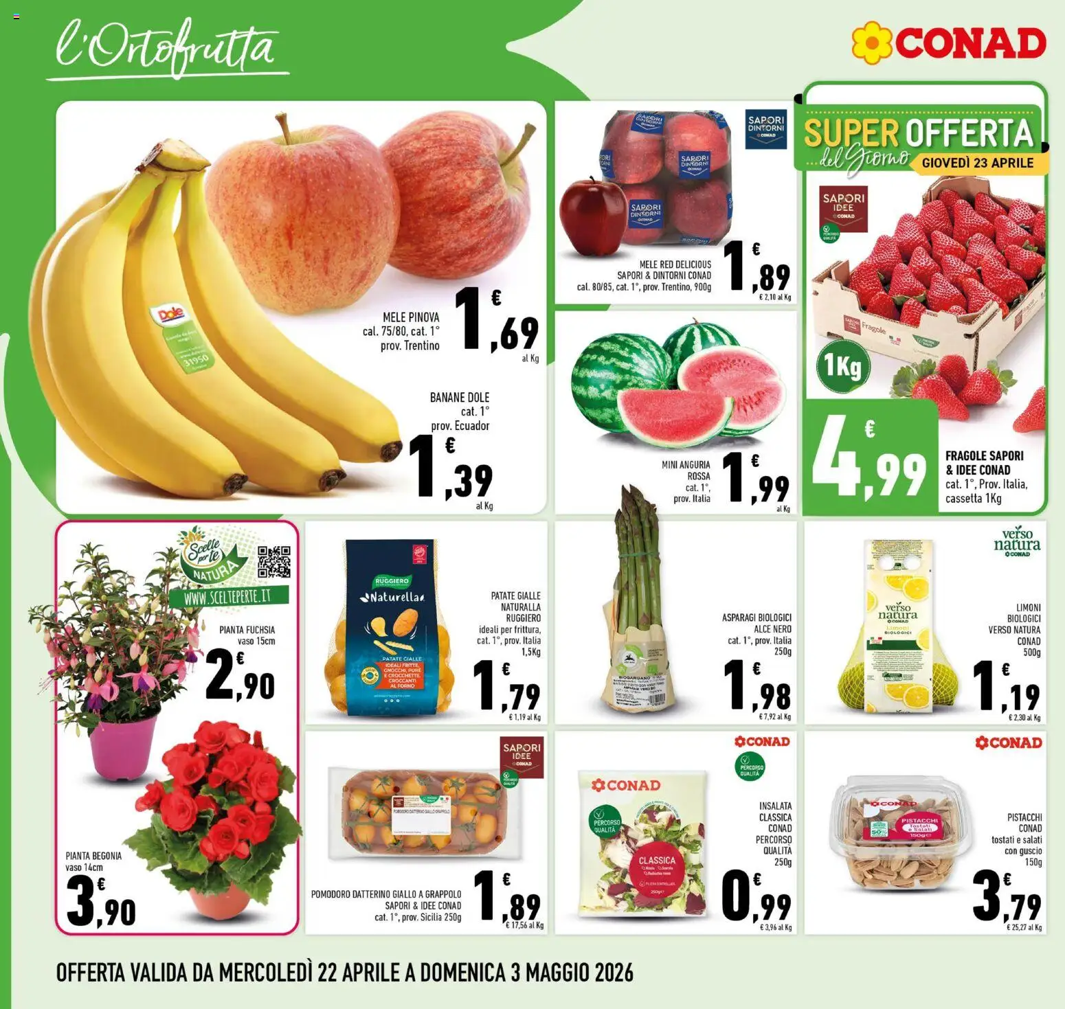 Volantino Conad del 22.04.2026 | Pagina: 2 | Prodotti: Banane, Tè, Anguria, Asparagi