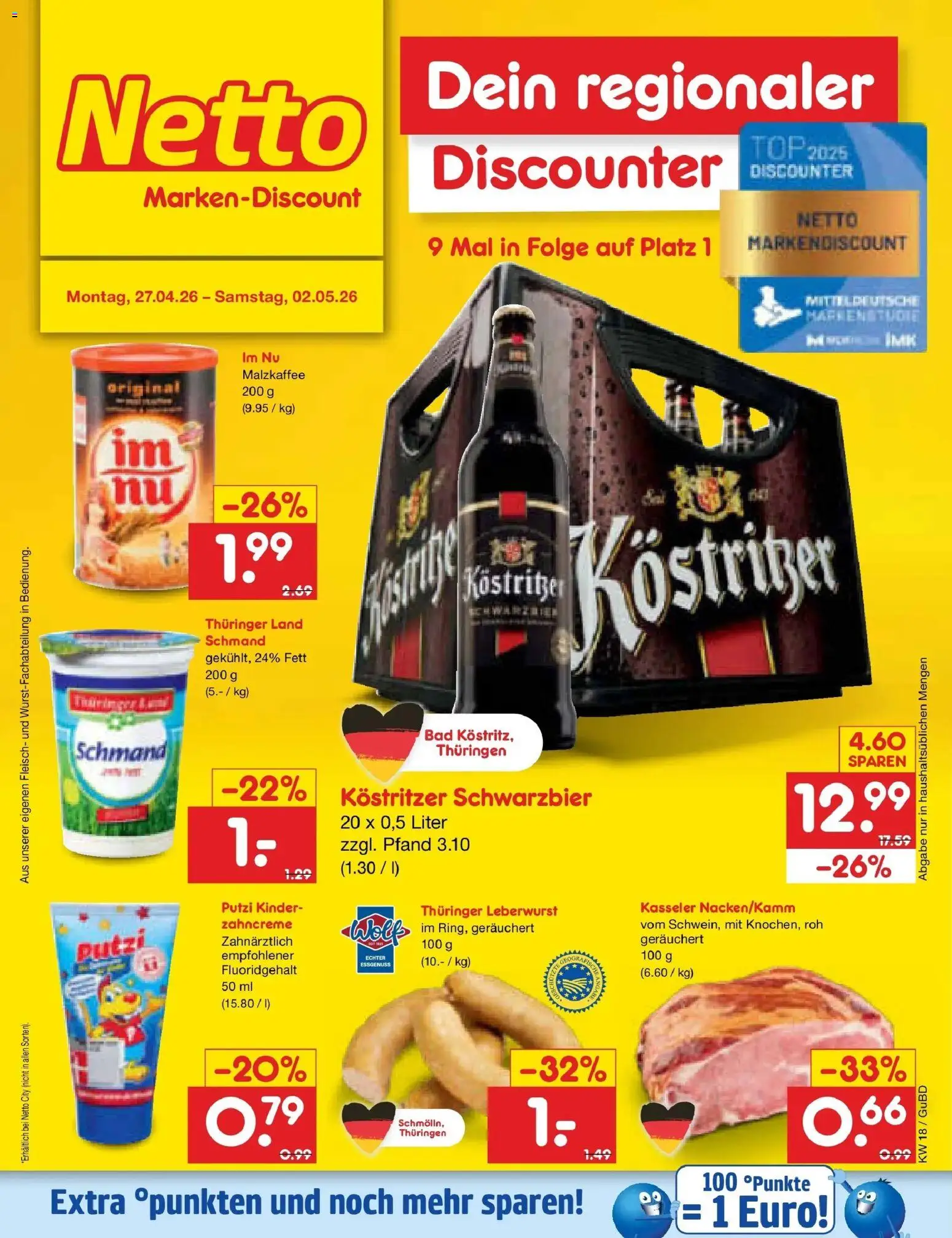 Netto Marken-Discount Prospekt Augustusburg	 – gültig ab 27.04.2026 | Seite: 32 | Produkte: Top, Kostritzer, Bad, Fleisch