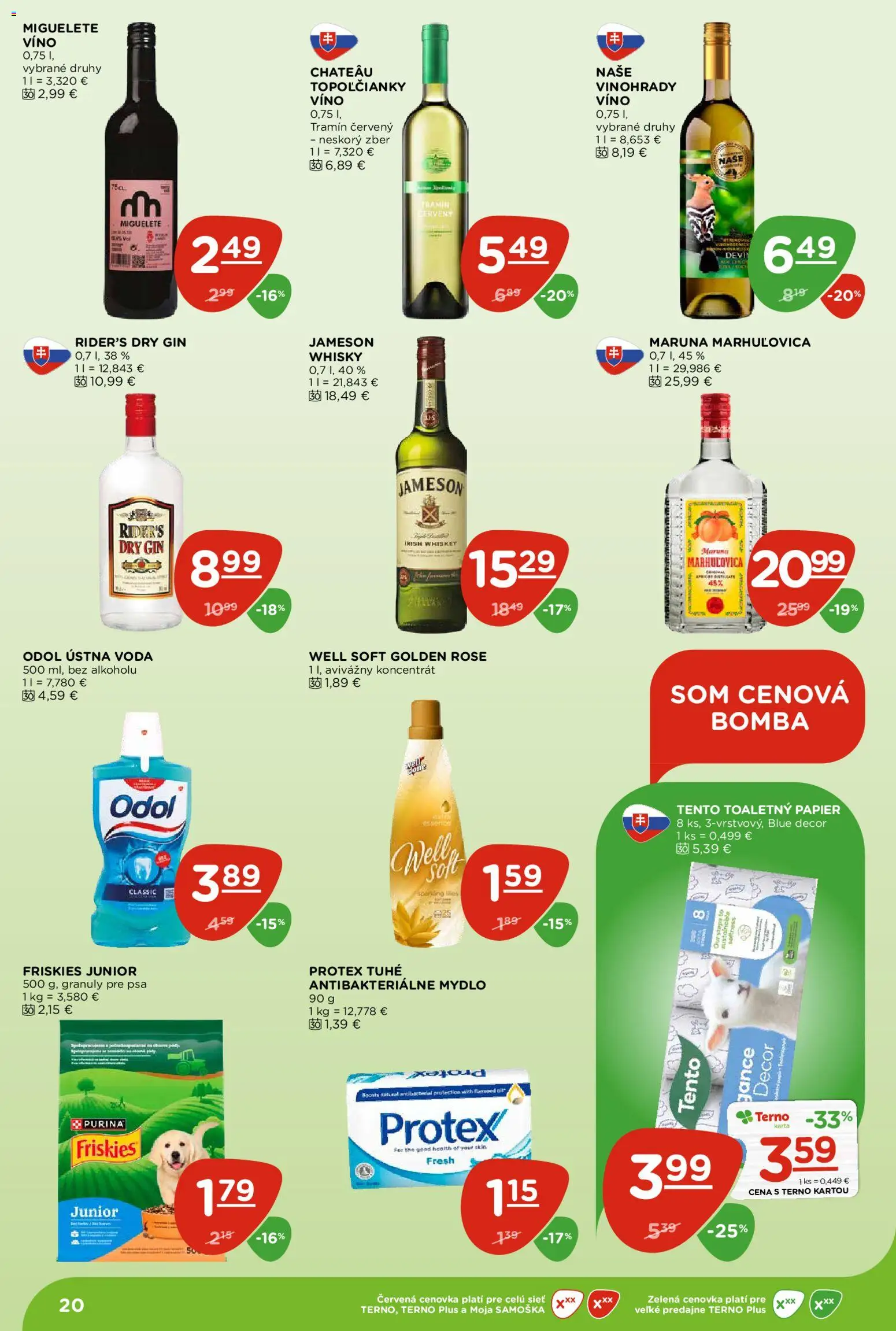 Nové Terno akcie – leták je platný od 05.03.2026 | Strana: 20 | Produkty: Jameson, Friskies, Gin, Whisky