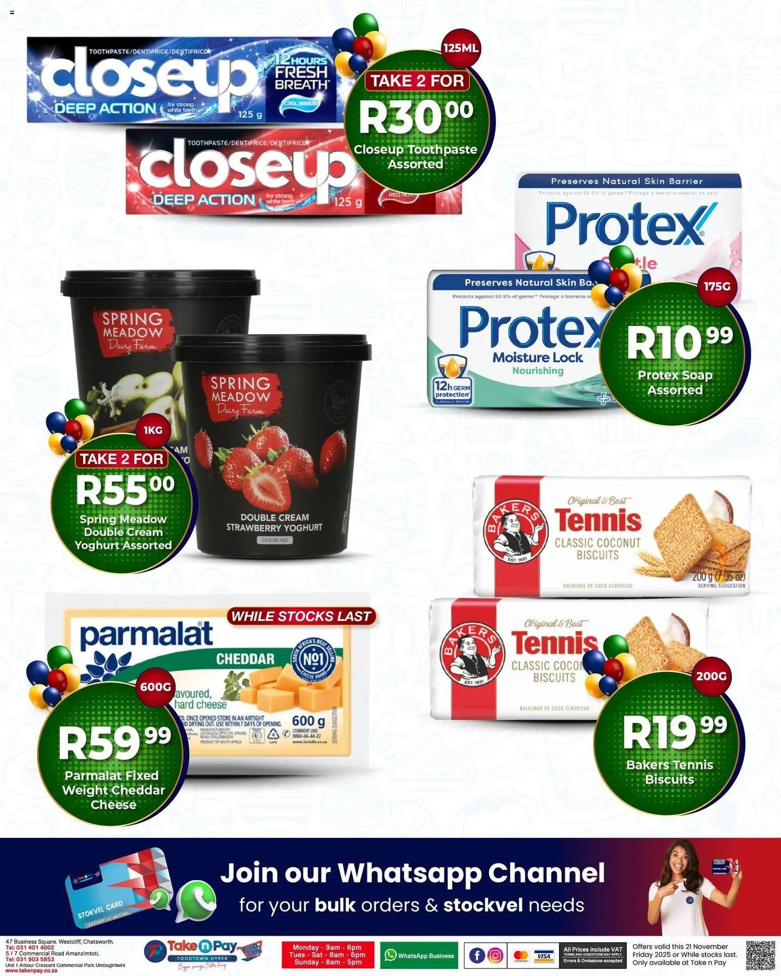 New Take n Pay catalogue – valid from 21.11.2025 | Page: 2 | Products: Cheese, Biscuits, Cream, Soap
