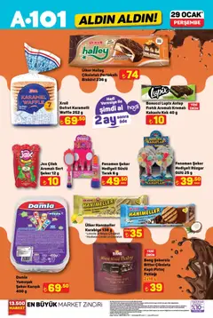 29.01.2026 tarihinden itibaren geçerli olan A101 kataloğu önizlemesi | Sayfa: 5 | Ürünler: Çikolata, Şeker, Kurabiye, Bisküvi