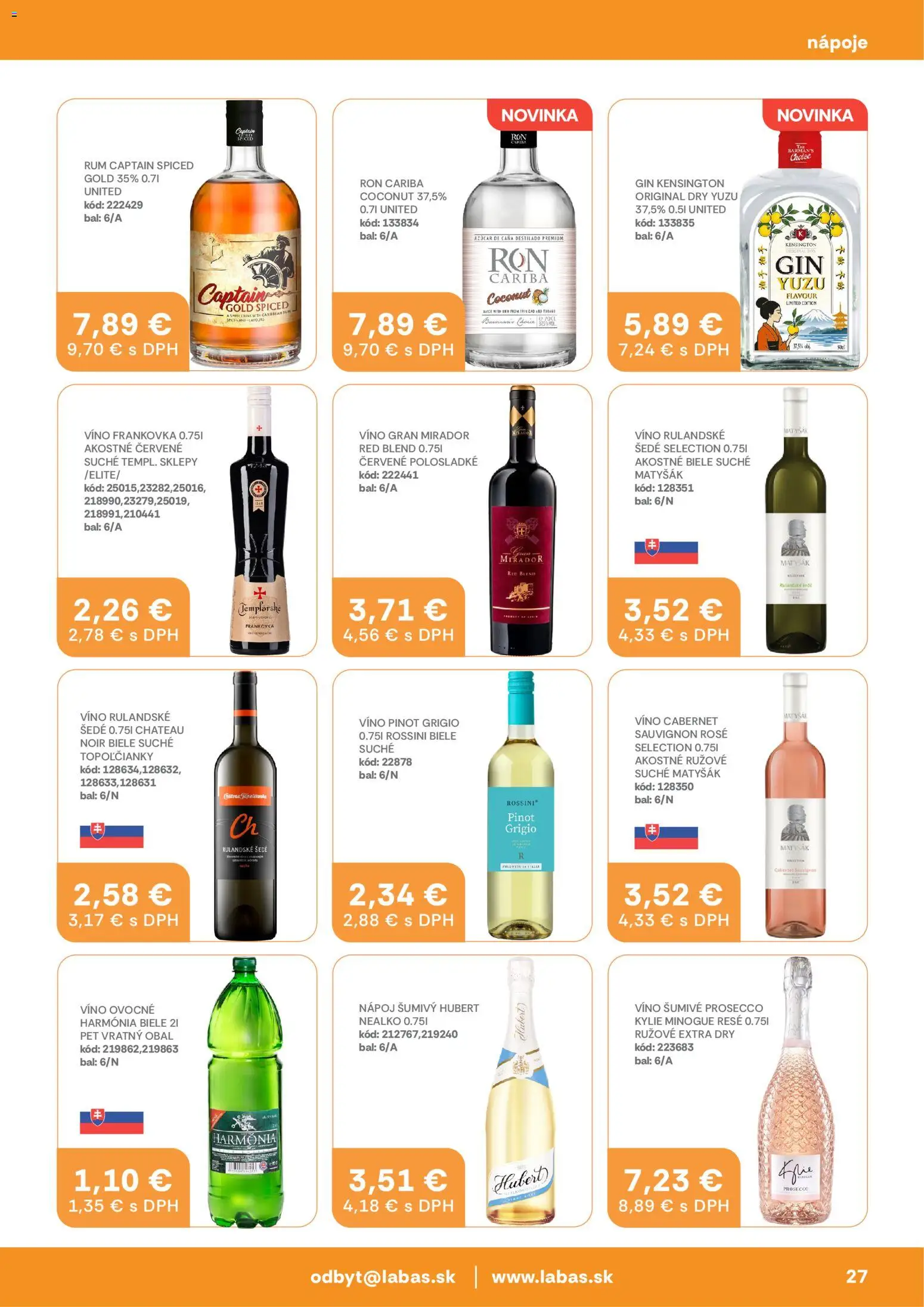 Nové Labaš akcie – leták je platný od 24.04.2026 | Strana: 27 | Produkty: Víno, Prosecco, Gin, Rum