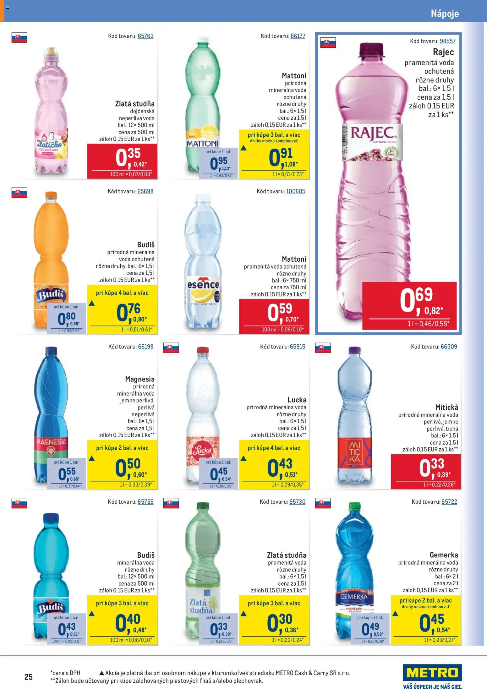 Nové Metro akcie – leták je platný od 05.11.2025 | Strana: 25 | Produkty: Budiš, Voda, Mitická, Gemerka
