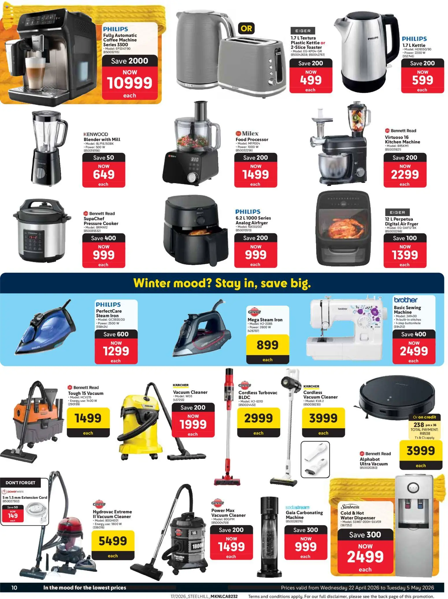 New Makro catalogue – valid from 22.04.2026 | Page: 10 | Products: Kettle, Vacuum cleaner, Iron, Water