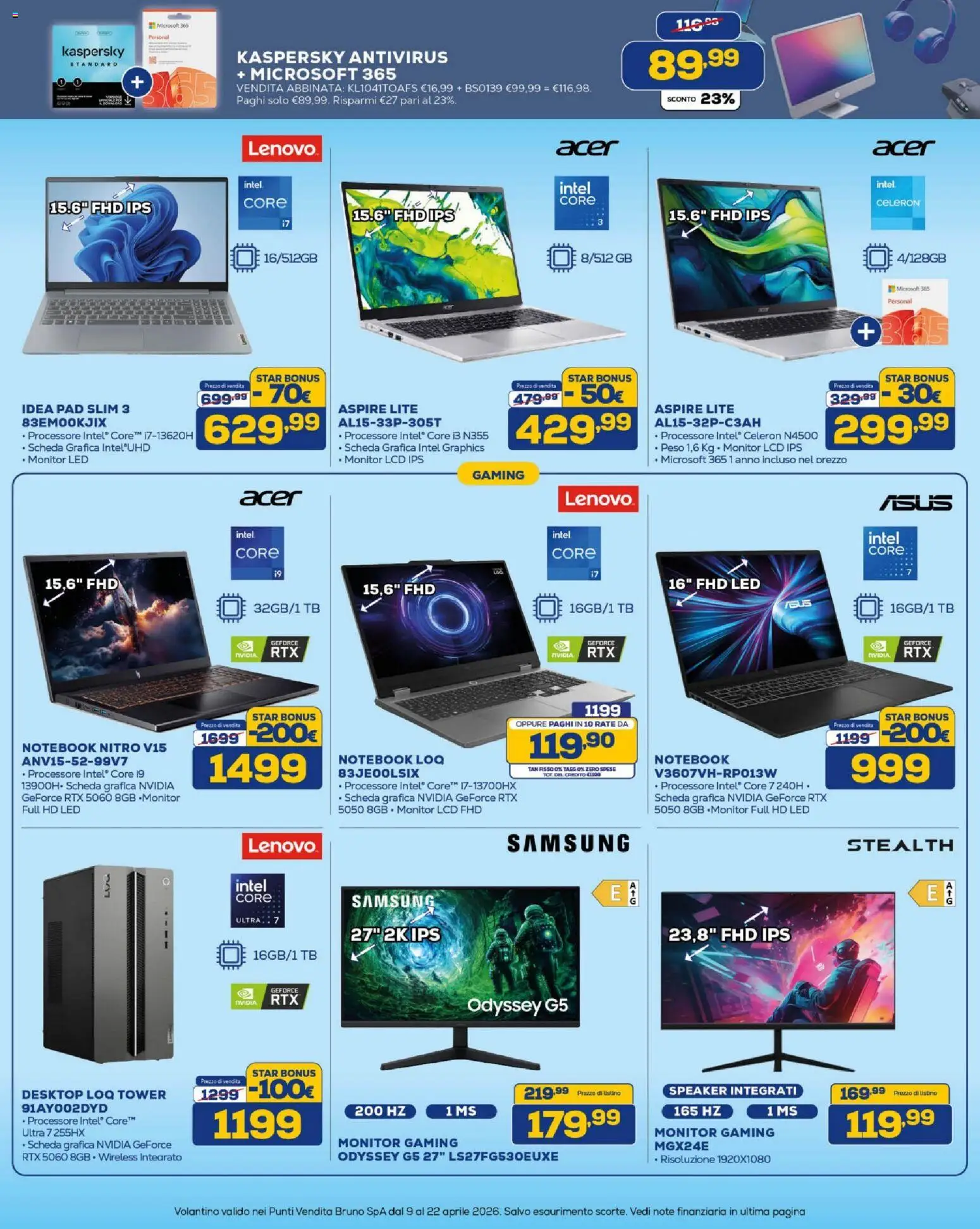 Volantino BRUNO del 09.04.2026 | Pagina: 15 | Prodotti: Monitor, Notebook, Speaker, Samsung