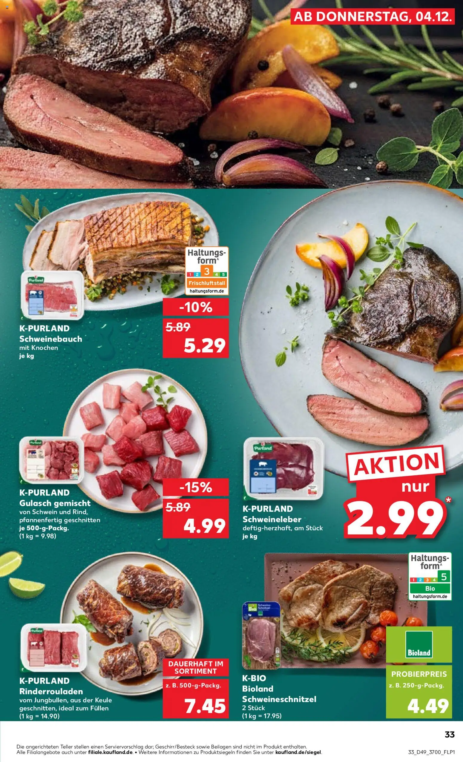 Kaufland prospekt Rostock	 – gültig ab 07.12.2025 | Seite: 33 | Produkte: Rinderrouladen, Schweinebauch, Gulasch