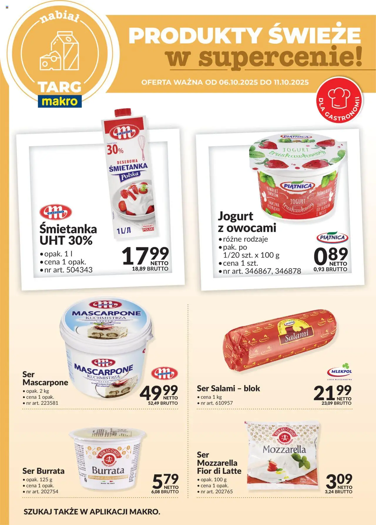 Makro Gazetka - Produkty świeże w supercenie od 06.10.2025 | Strona: 3 | Produkty: Mascarpone, Ser, Jogurt, Salami