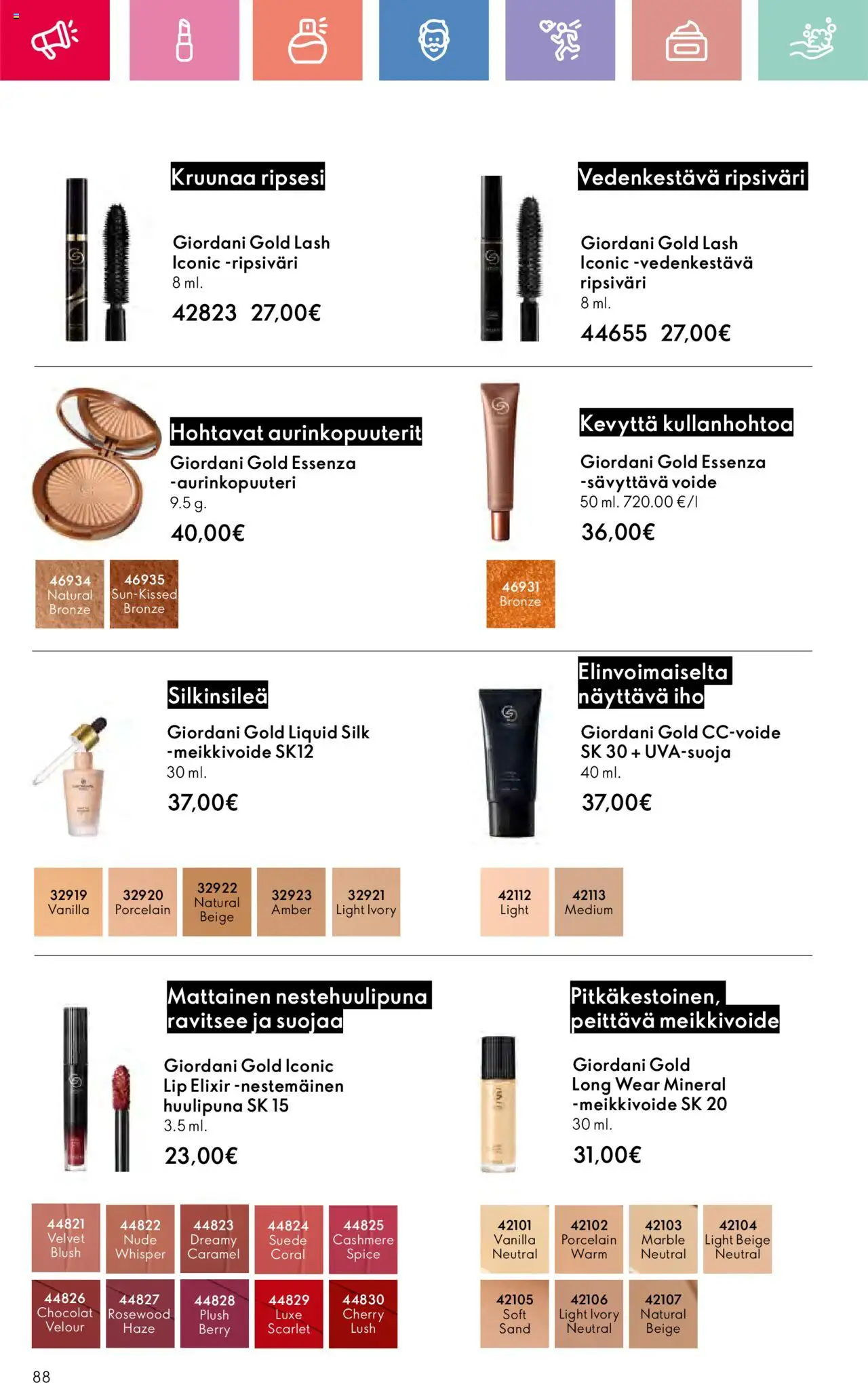  | Sivu: 88 | Tuotteet: Aurinkopuuteri, Ripsiväri, Huulipuna, Bronzer
