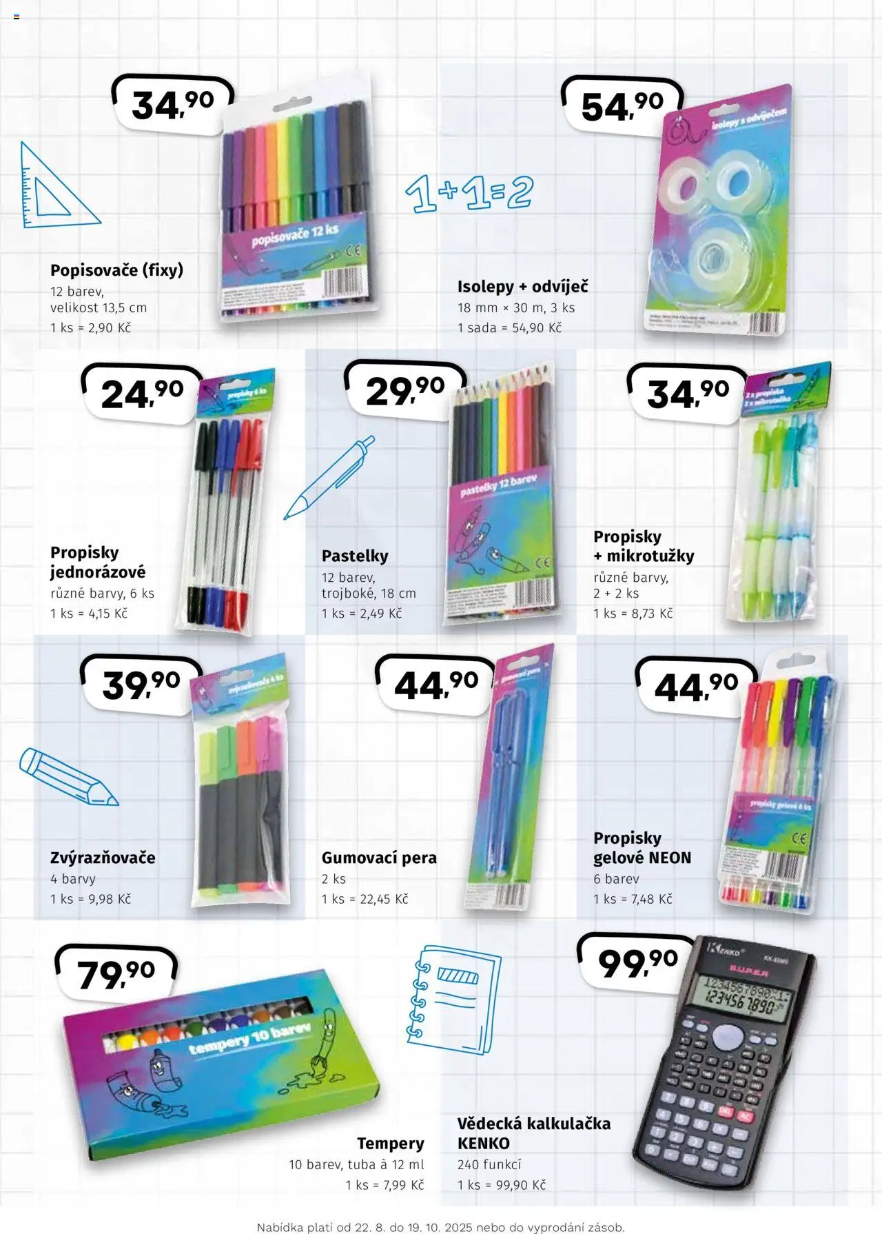 Coop leták - Hity od 22.08.2025 | Strana: 3 | Produkty: Tempery, Pastelky, Kalkulačka, Fixy
