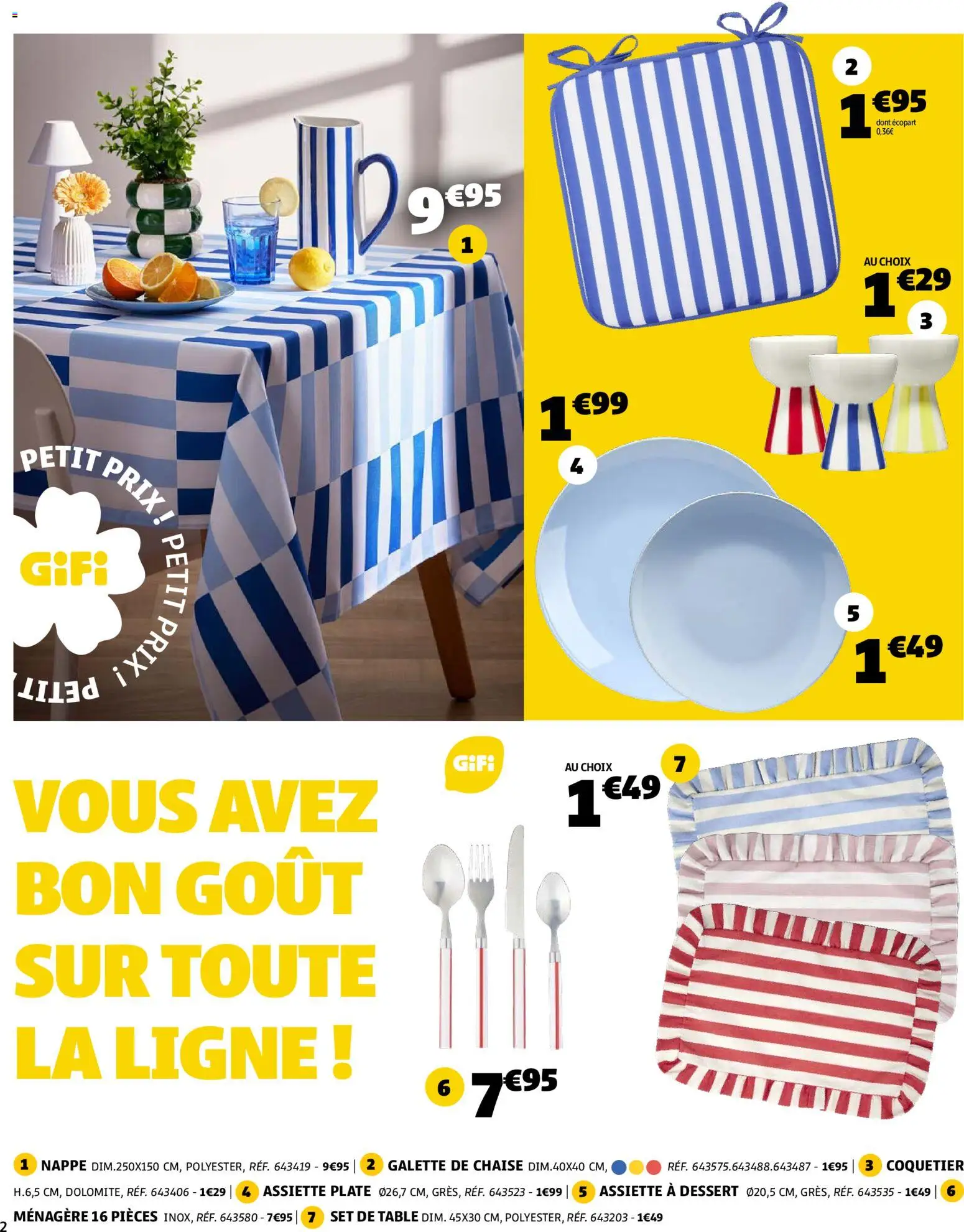 {H1} | Page: 2 | Produits: Coquetier, Table, Chaise, Nappe
