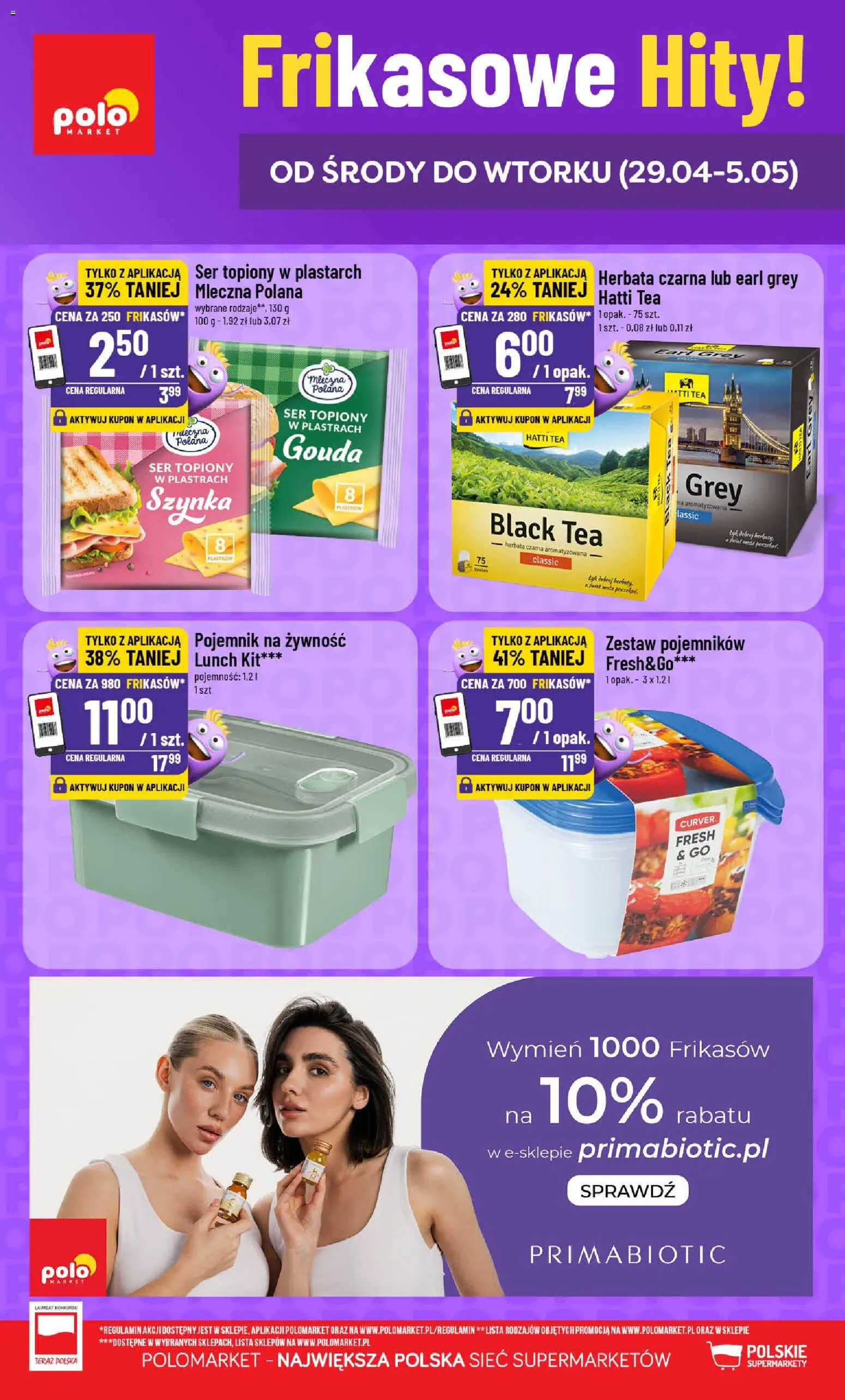 POLOmarket gazetka - Frikasowe Hity od 29.04.2026 | Strona: 1 | Produkty: Ser topiony w plastrach, Ser topiony, Szynka, Ser