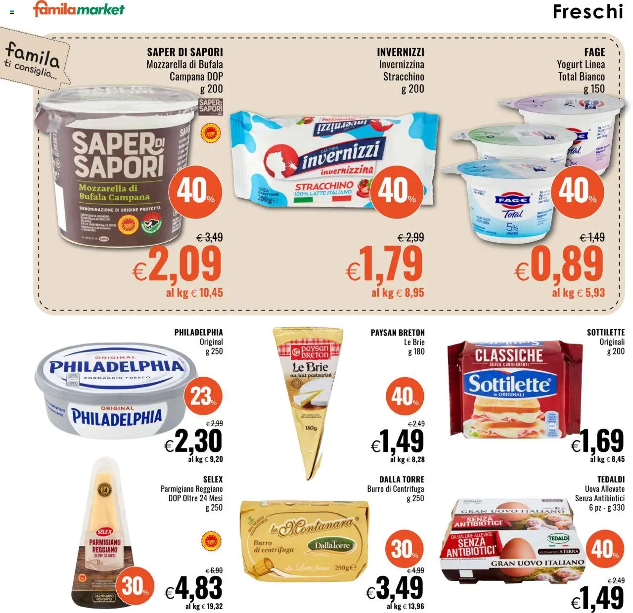 Volantino Famila del 21.08.2025 | Pagina: 6 | Prodotti: Uova, Latte, Formaggio, Parmigiano reggiano