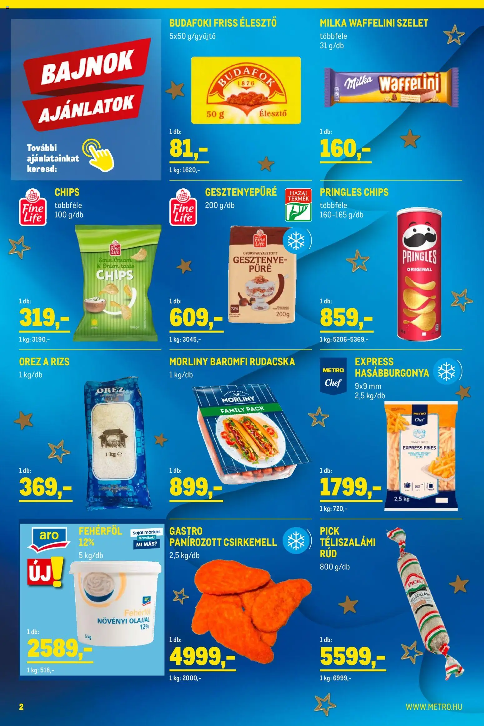 Metro akciós ujság - amely érvényes a következő dátumtól: 01.12.2025 | Oldal: 2 | Termékek: Waffelini, Pick, Hasábburgonya, Téliszalámi