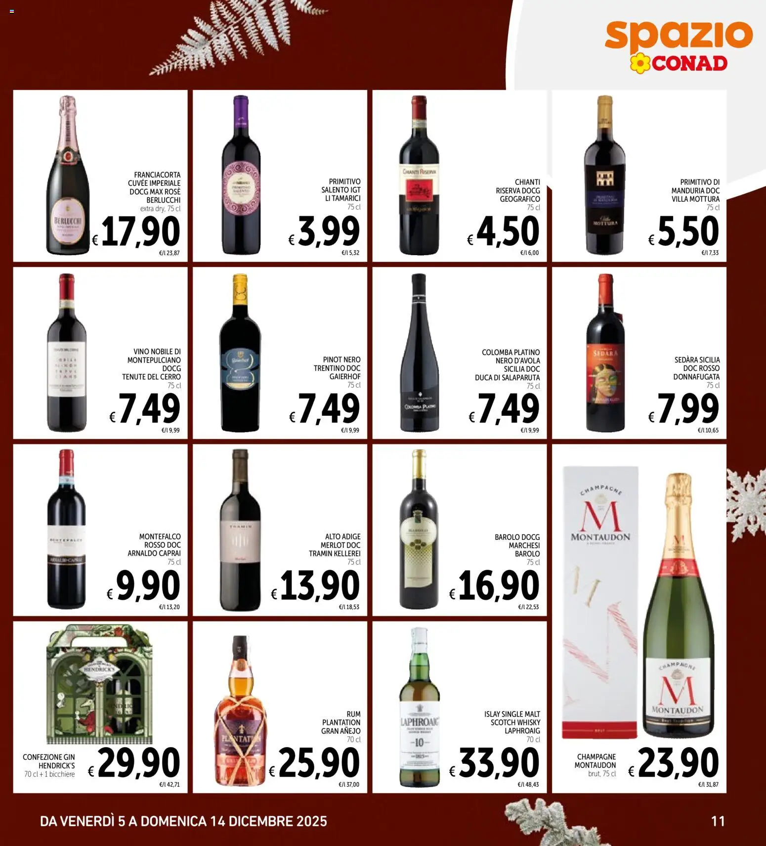 Volantino Spazio Conad del 05.12.2025 | Pagina: 11 | Prodotti: Gin, Whisky, Vino, Champagne