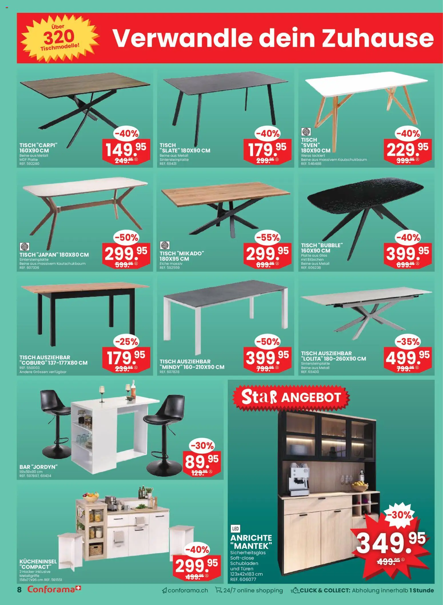 Conforama Aktionen Möbel und Matrazen – gültig ab 28.01.2026 | Seite: 8 | Produkte: Tisch, Hocker, Anrichte